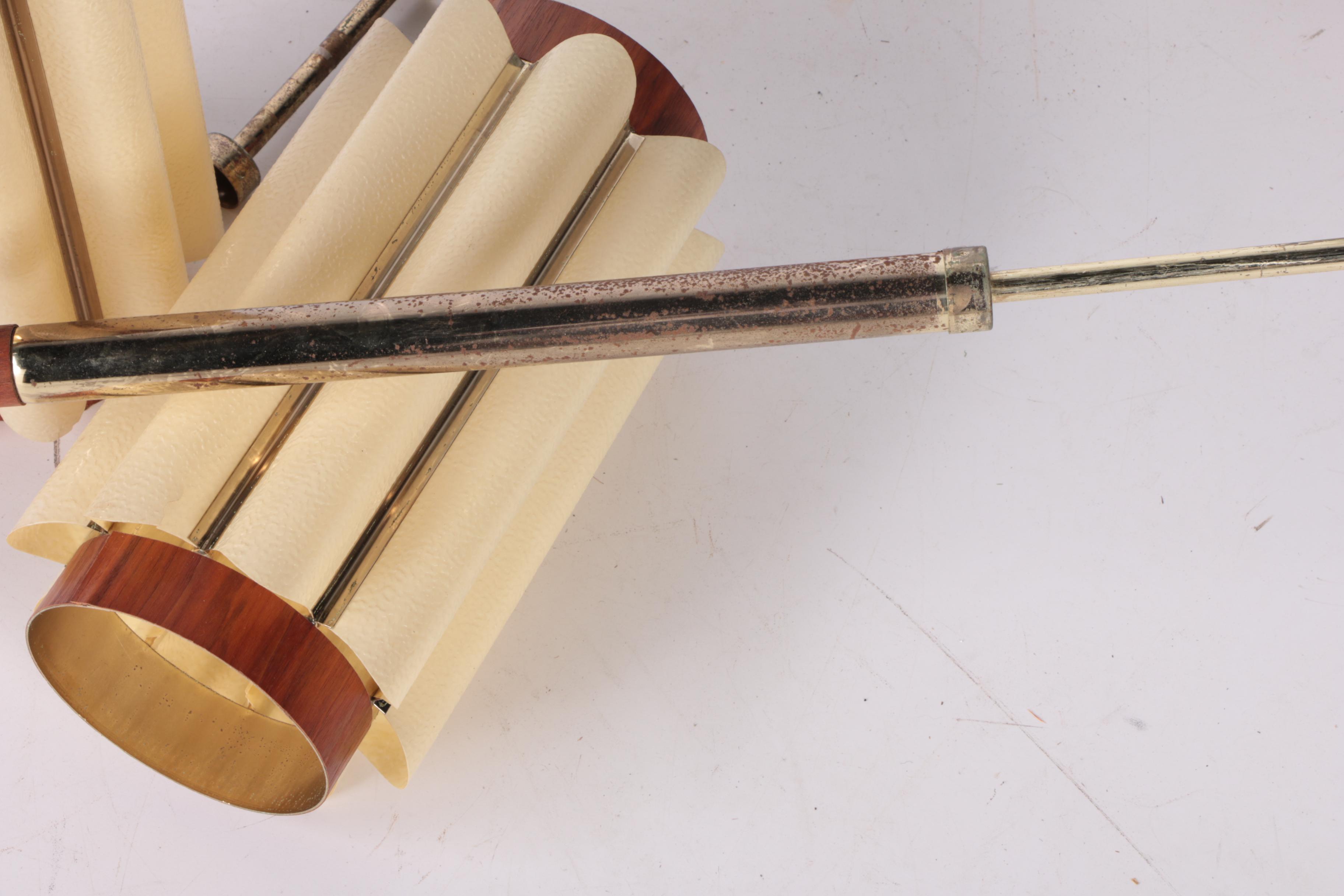 Mid Century Modern Wood and Metal Floor to Ceiling Tension Pole Lamp