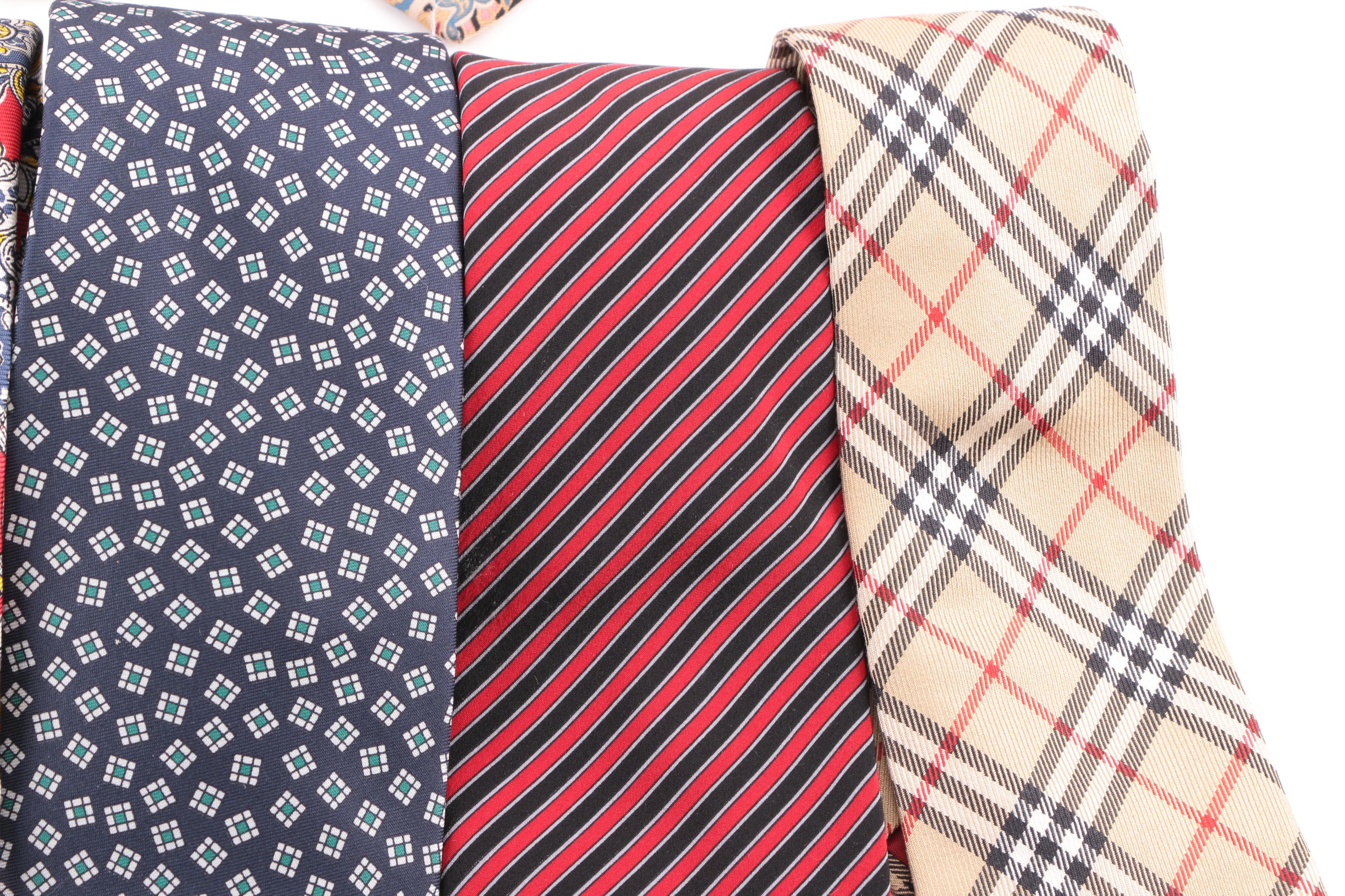 Men's Vintage Silk Neckties Including Burberry, Jaeger and Salvatore Ferragamo