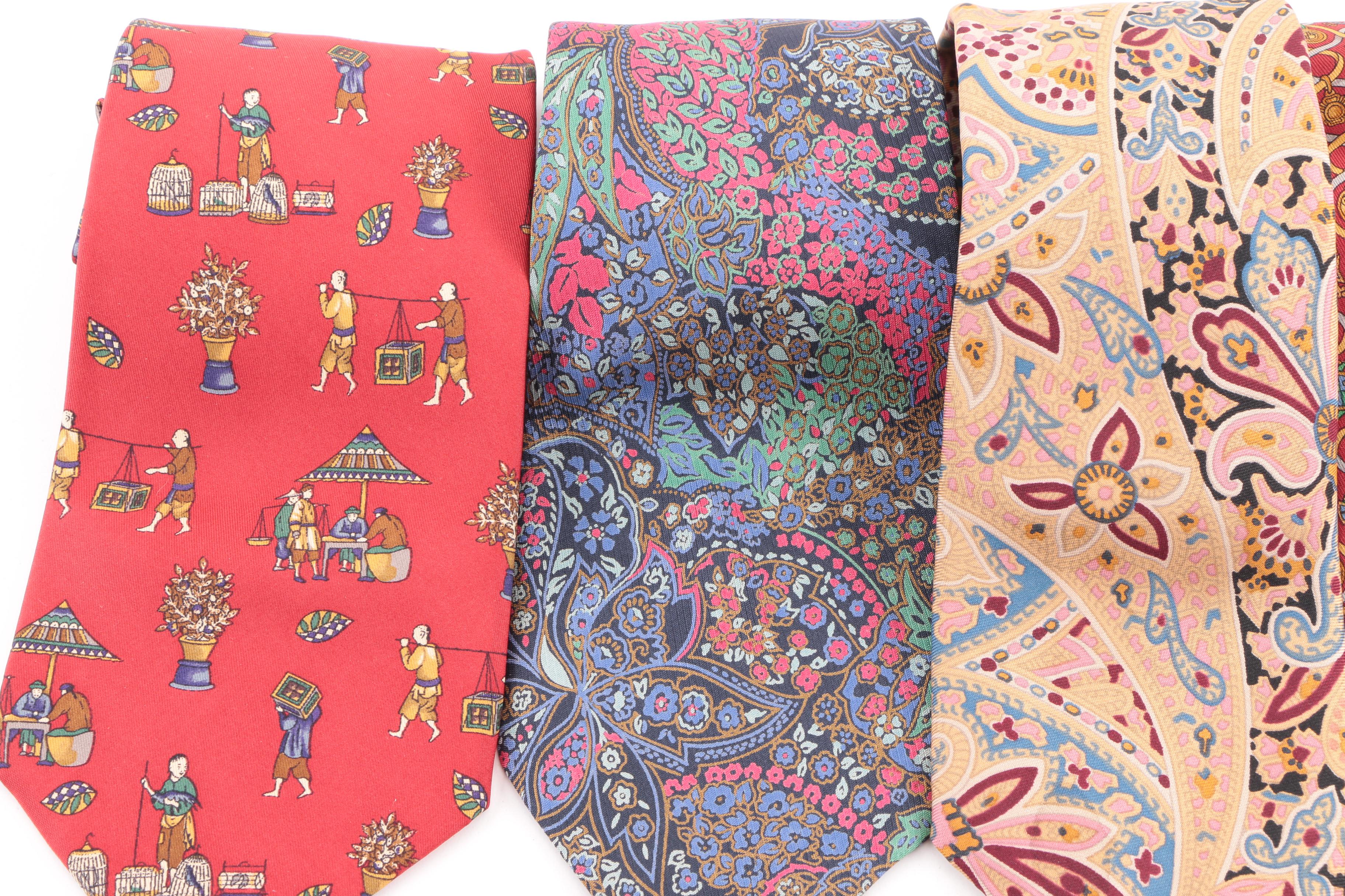 Men's Vintage Silk Neckties Including Burberry, Jaeger and Salvatore Ferragamo