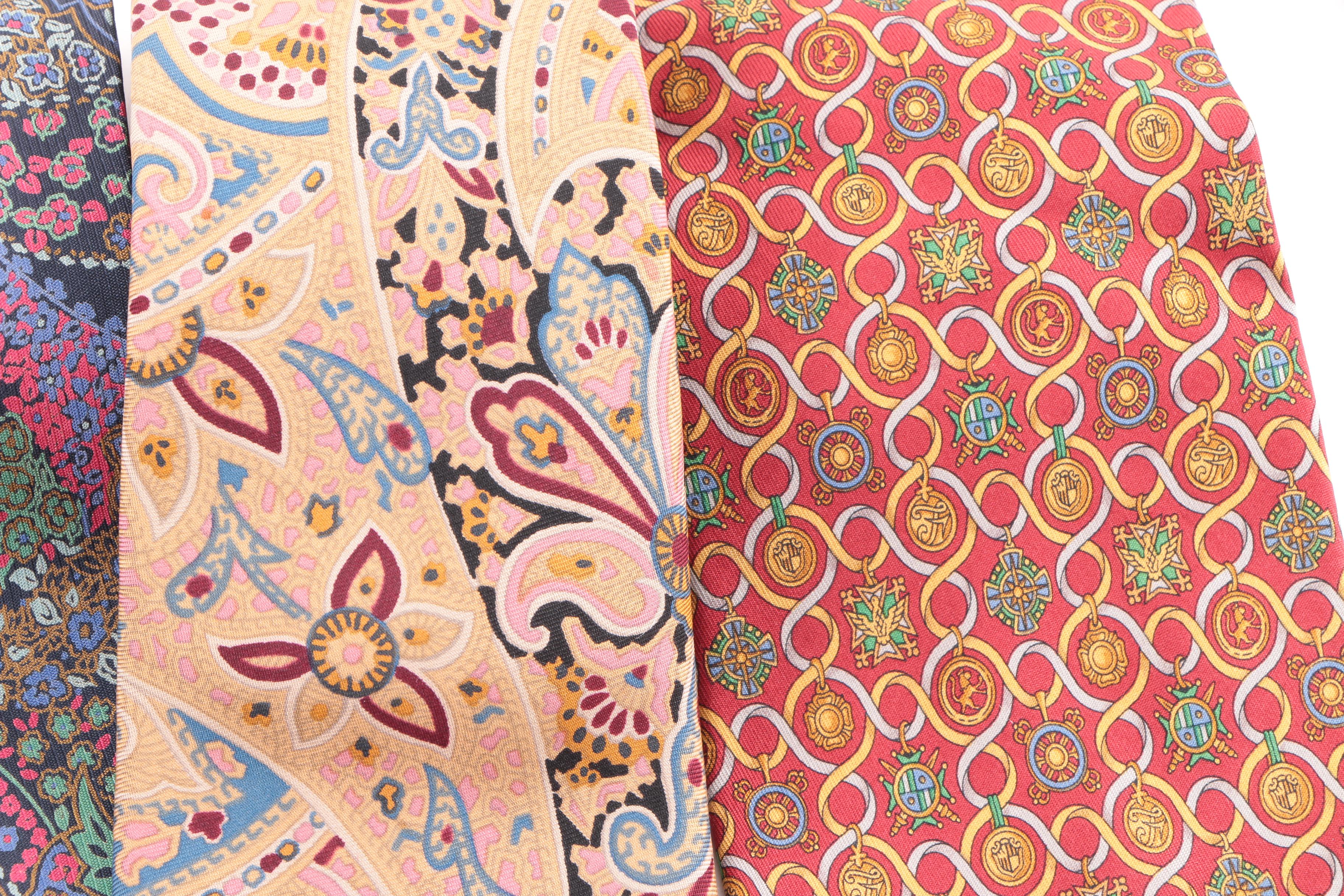 Men's Vintage Silk Neckties Including Burberry, Jaeger and Salvatore Ferragamo