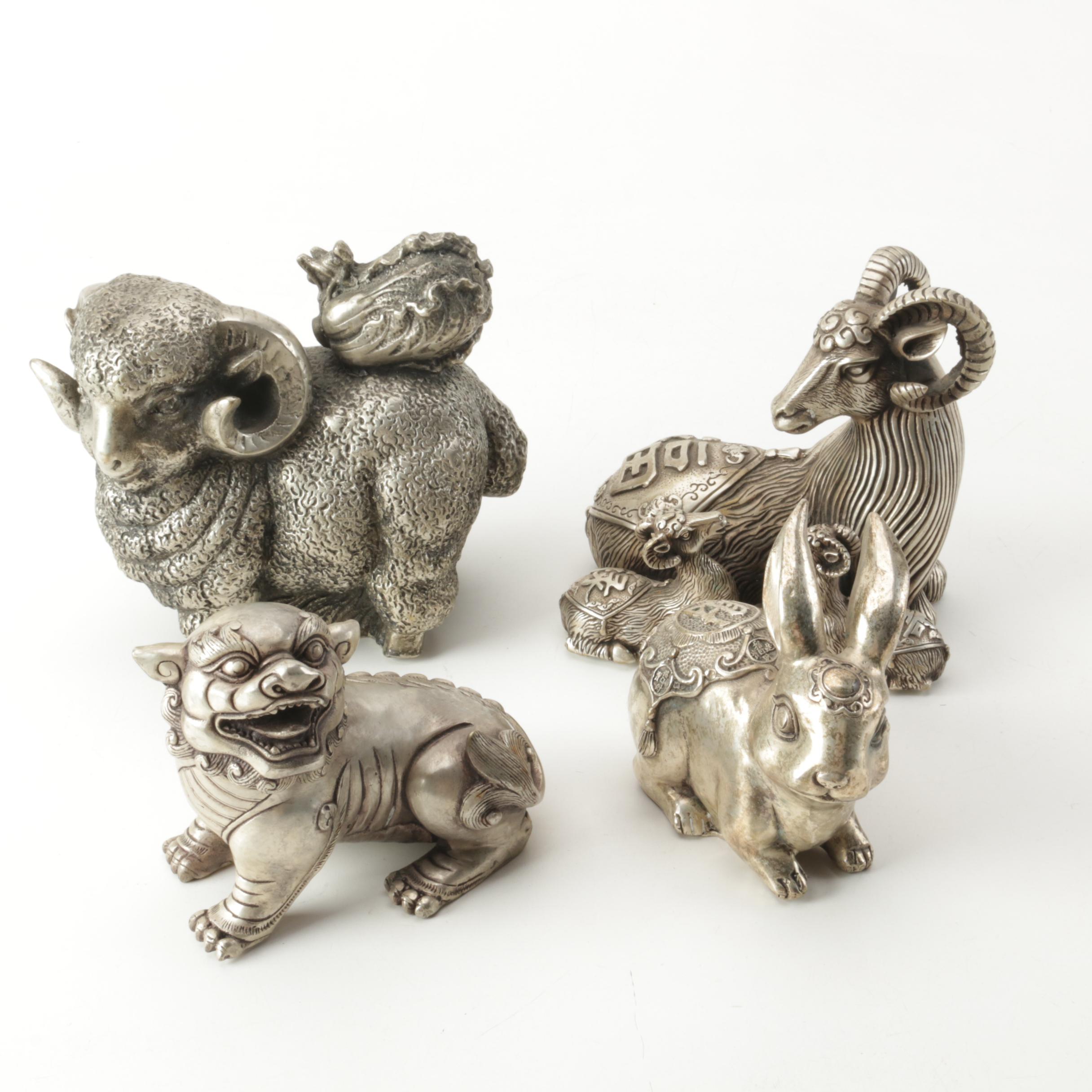 Chinese Silver Tone Metal Animal Figurines