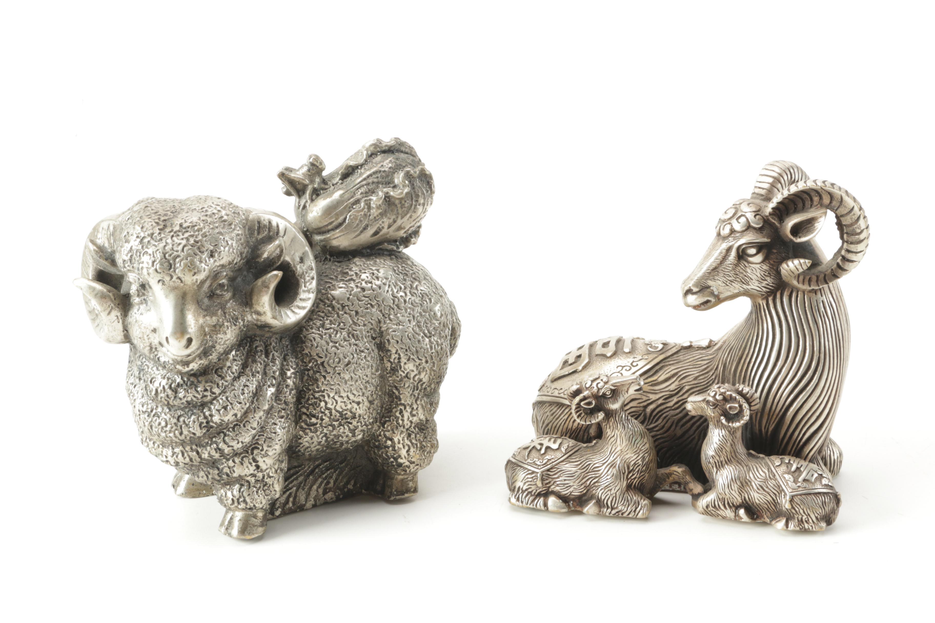 Chinese Silver Tone Metal Animal Figurines