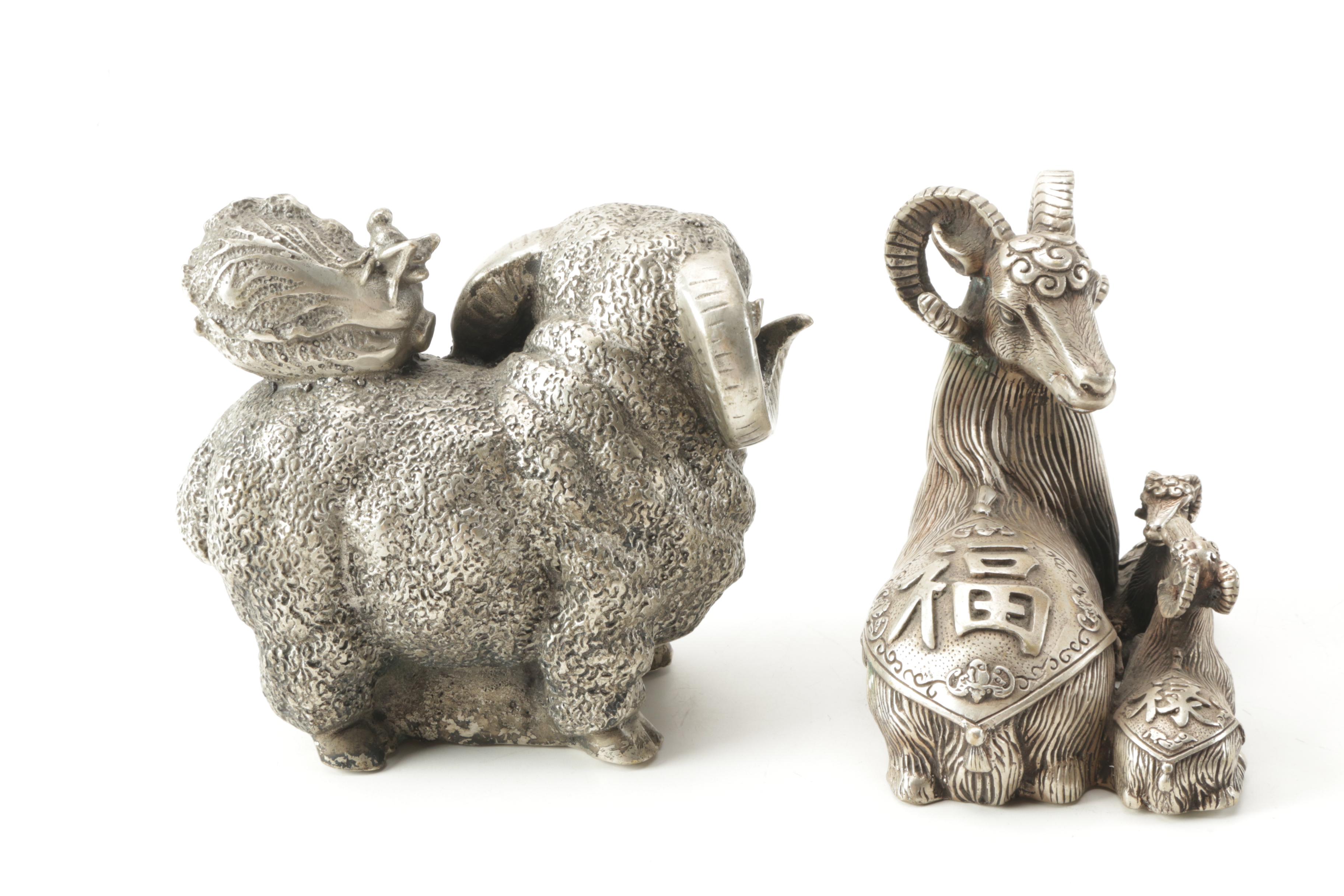 Chinese Silver Tone Metal Animal Figurines