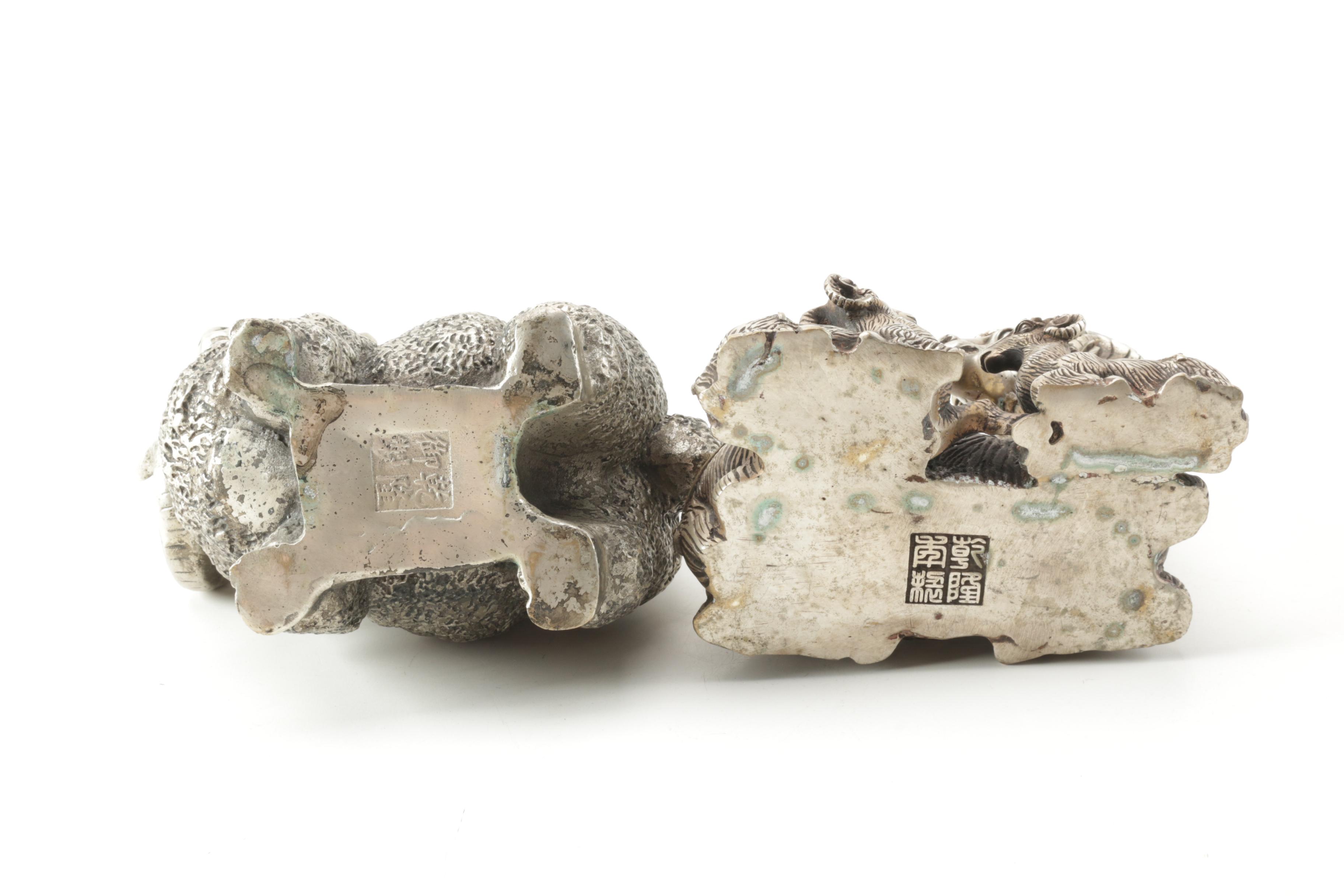 Chinese Silver Tone Metal Animal Figurines