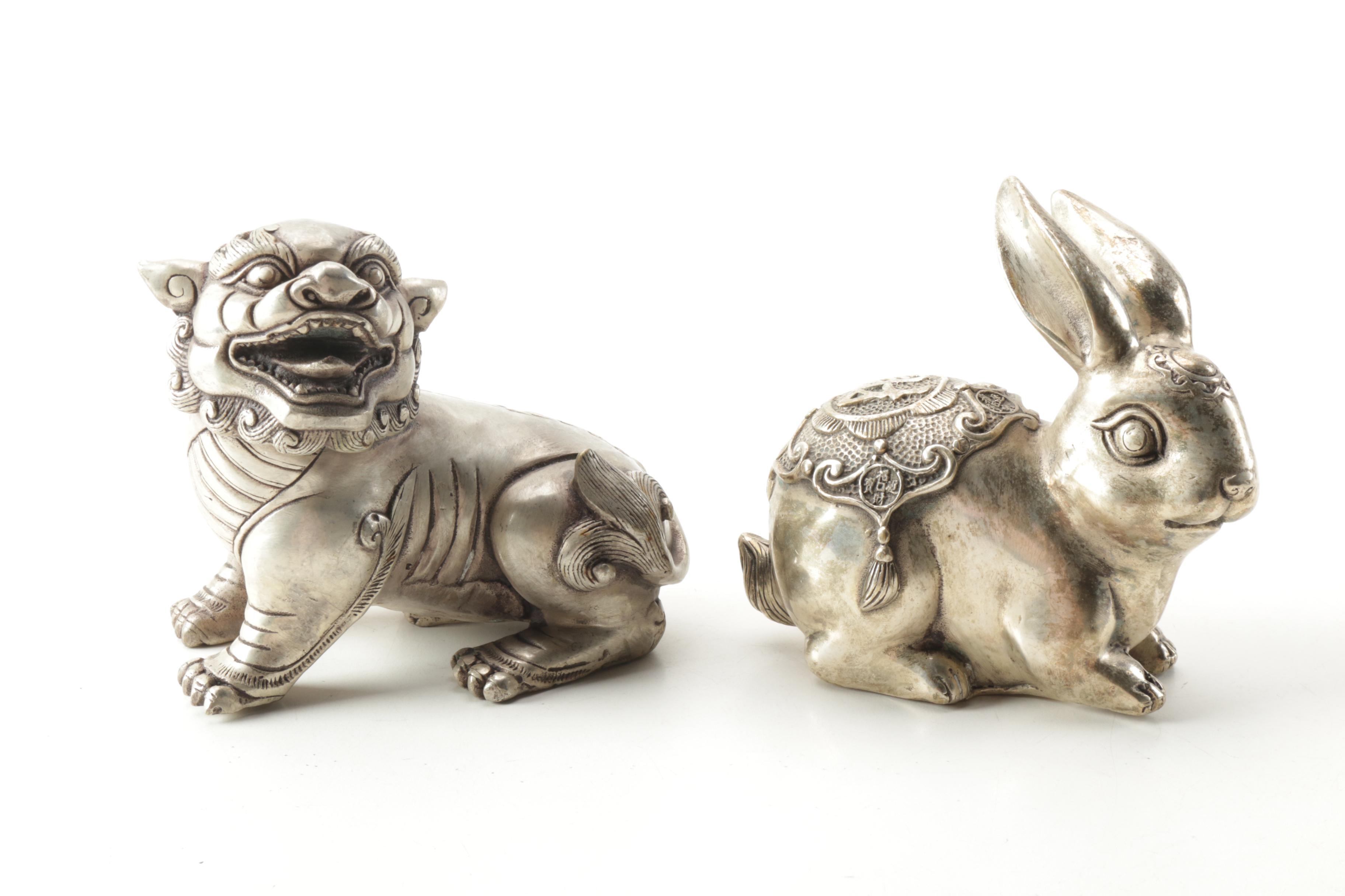 Chinese Silver Tone Metal Animal Figurines