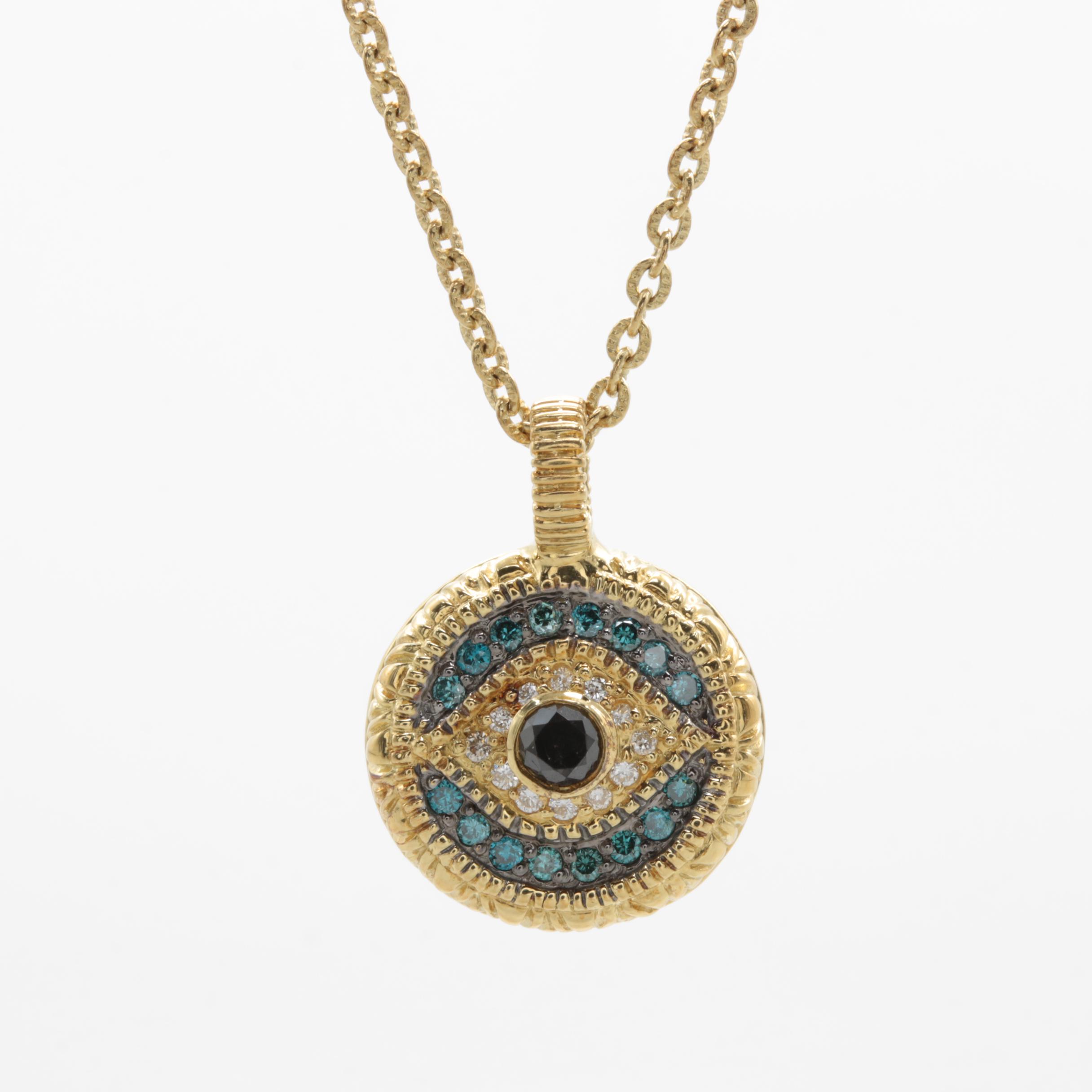 Judith Ripka "Evil Eye" 18K Yellow Gold Diamond Necklace