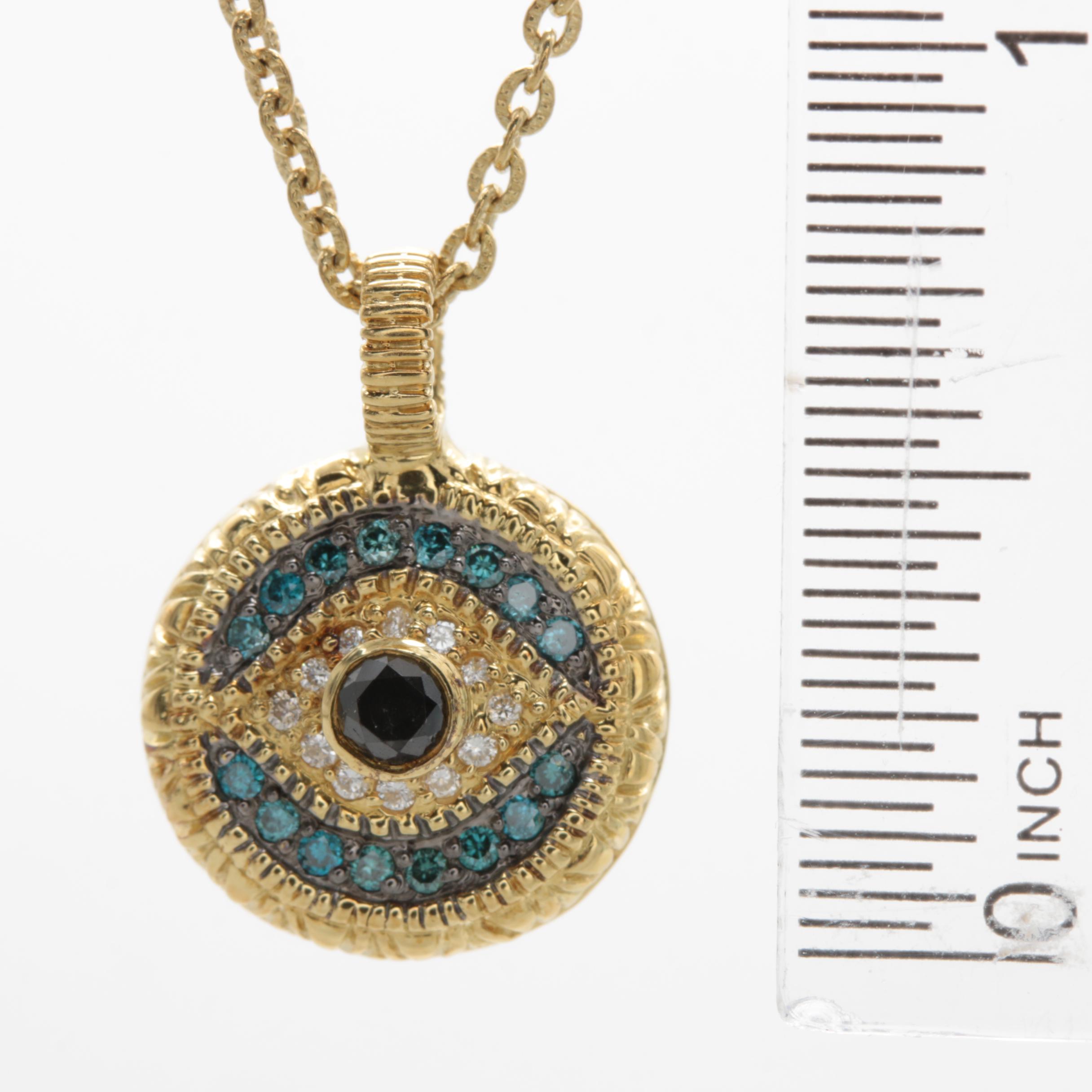Judith Ripka "Evil Eye" 18K Yellow Gold Diamond Necklace