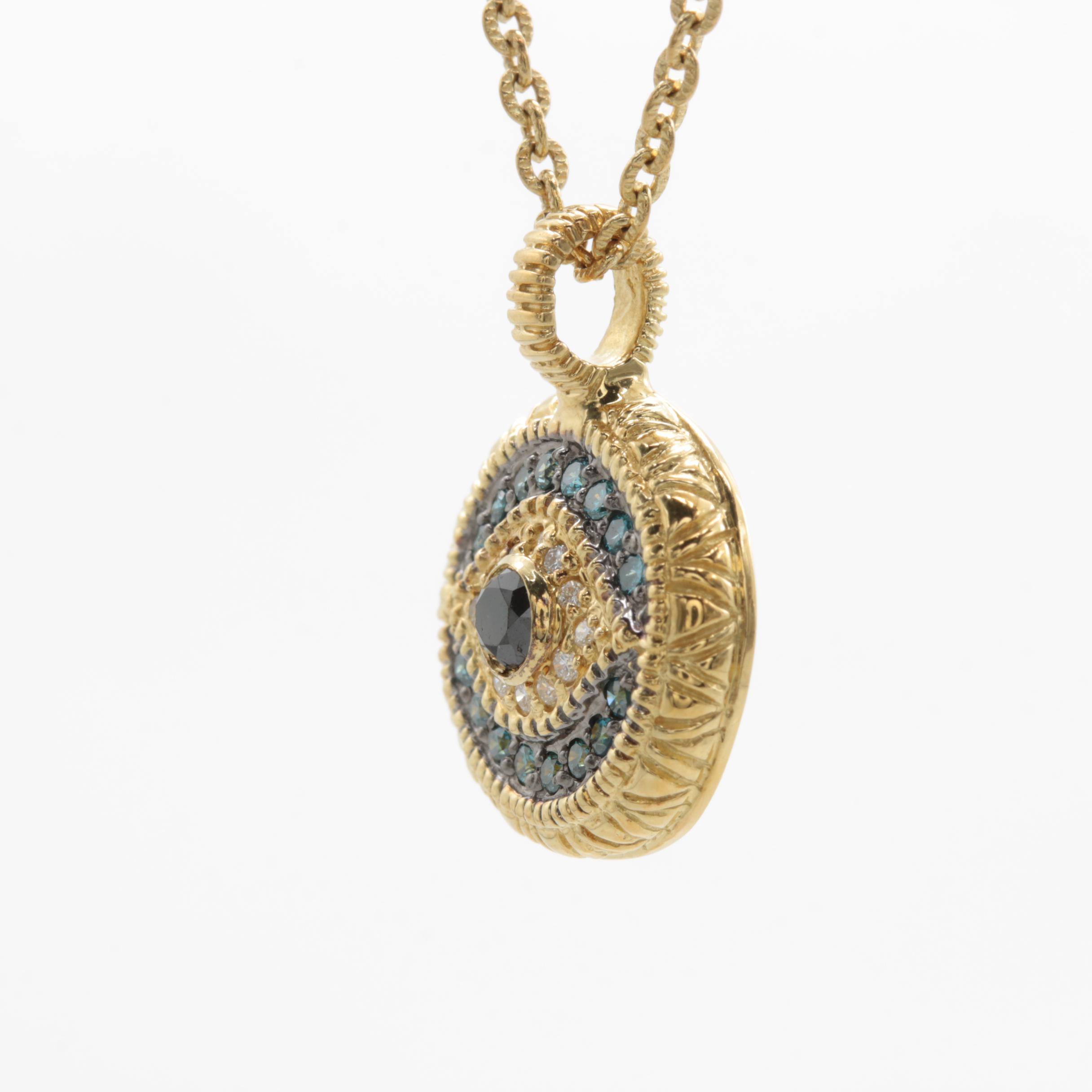 Judith Ripka "Evil Eye" 18K Yellow Gold Diamond Necklace