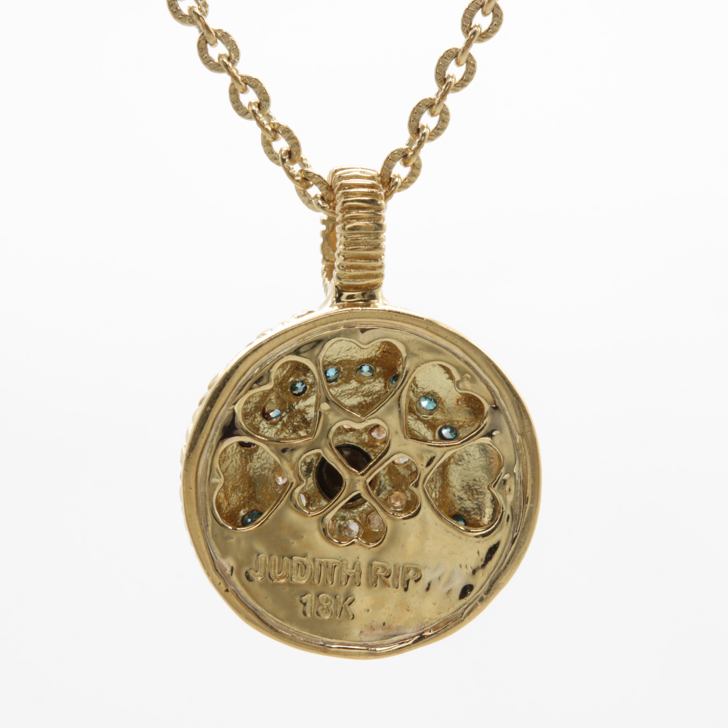 Judith Ripka "Evil Eye" 18K Yellow Gold Diamond Necklace