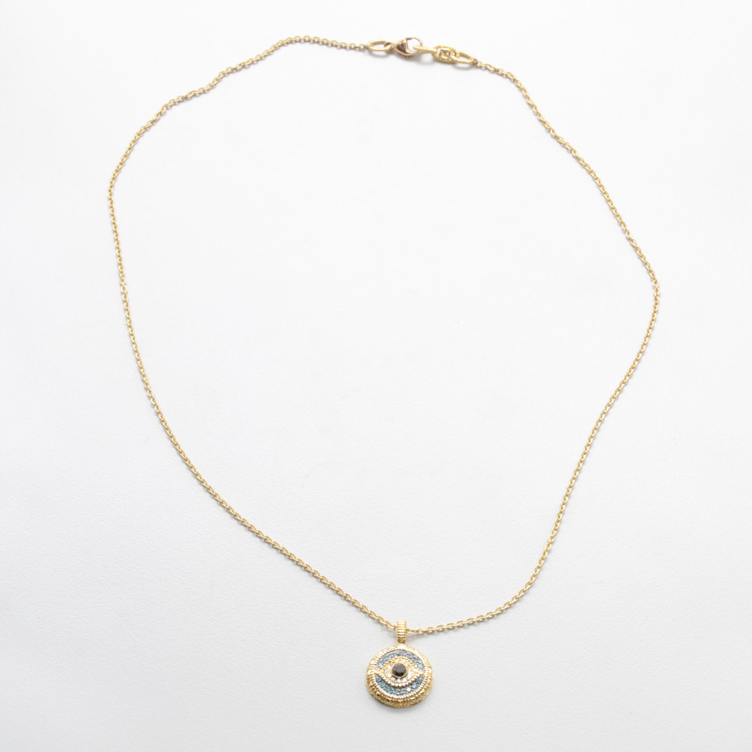 Judith Ripka "Evil Eye" 18K Yellow Gold Diamond Necklace