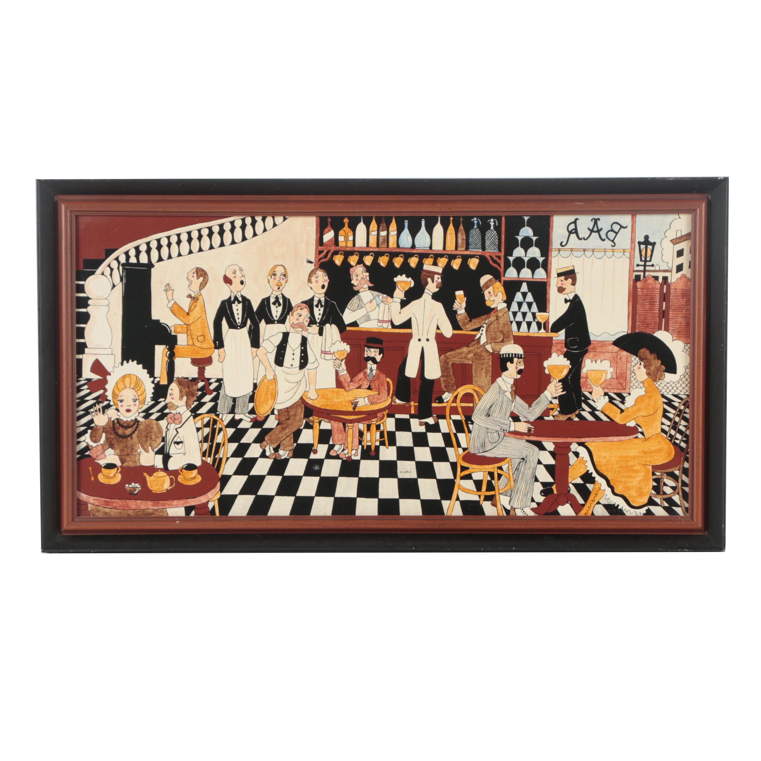 Michel Cordi Parisian Cafe in Montmartre, Paris Oil Painting