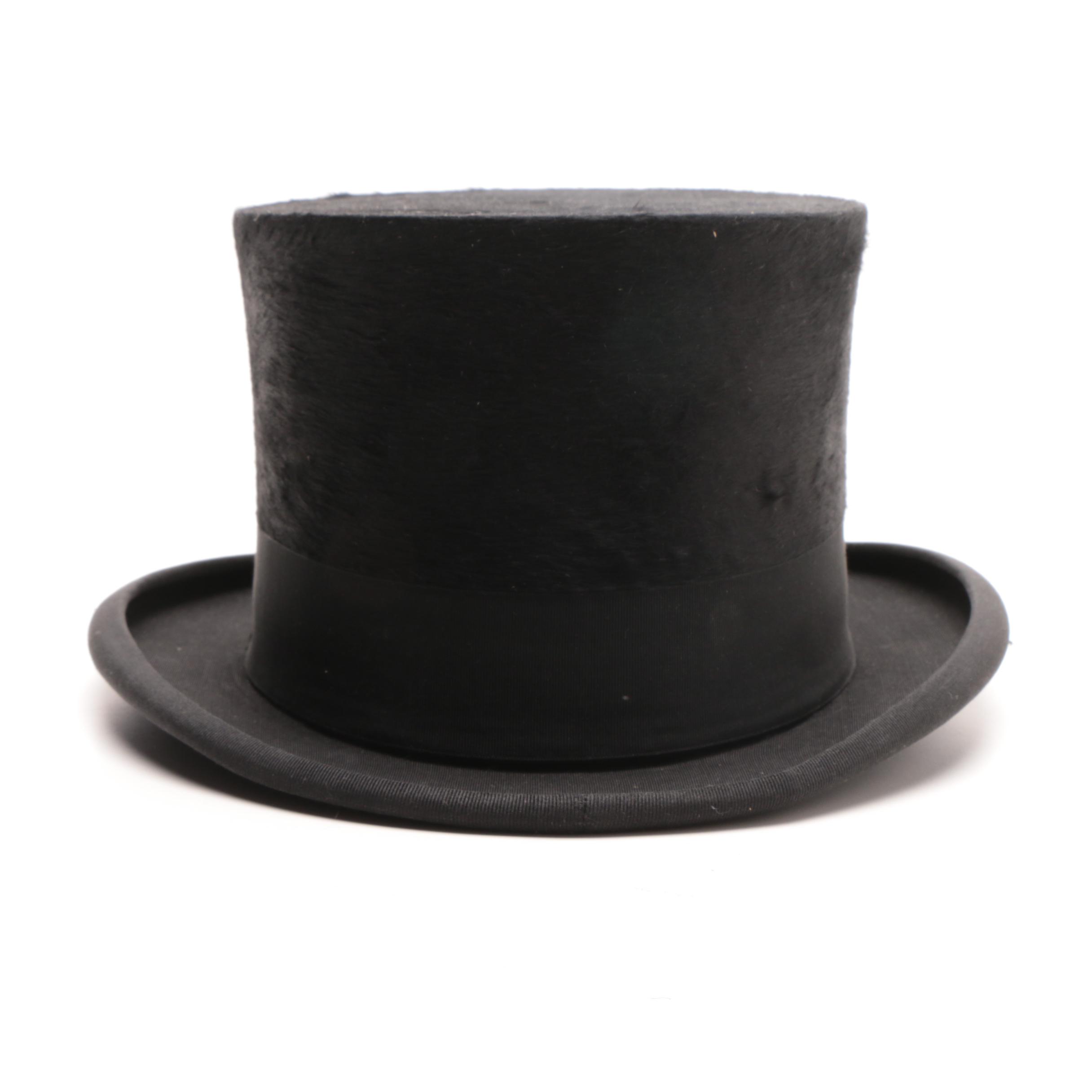 Vintage Beaver Fur and Grosgrain Top Hat, Made in West Germany