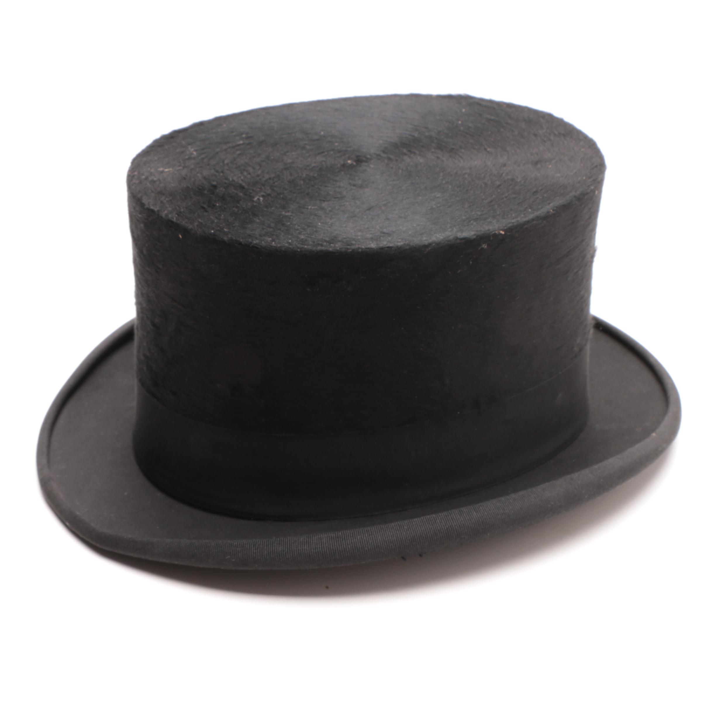 Vintage Beaver Fur and Grosgrain Top Hat, Made in West Germany