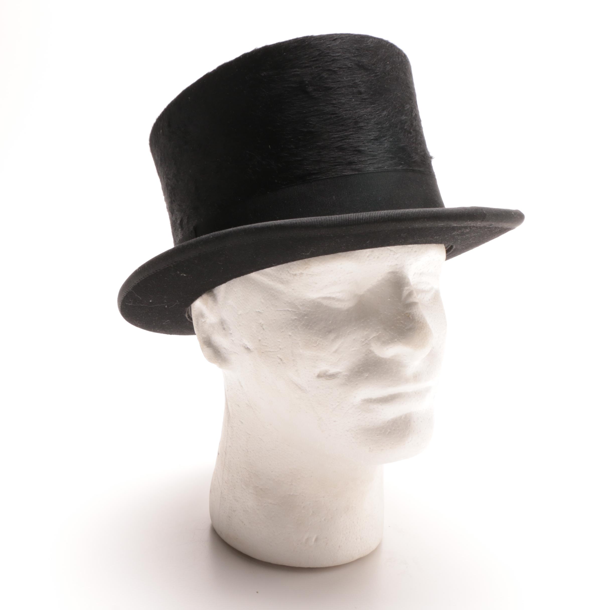 Vintage Beaver Fur and Grosgrain Top Hat, Made in West Germany