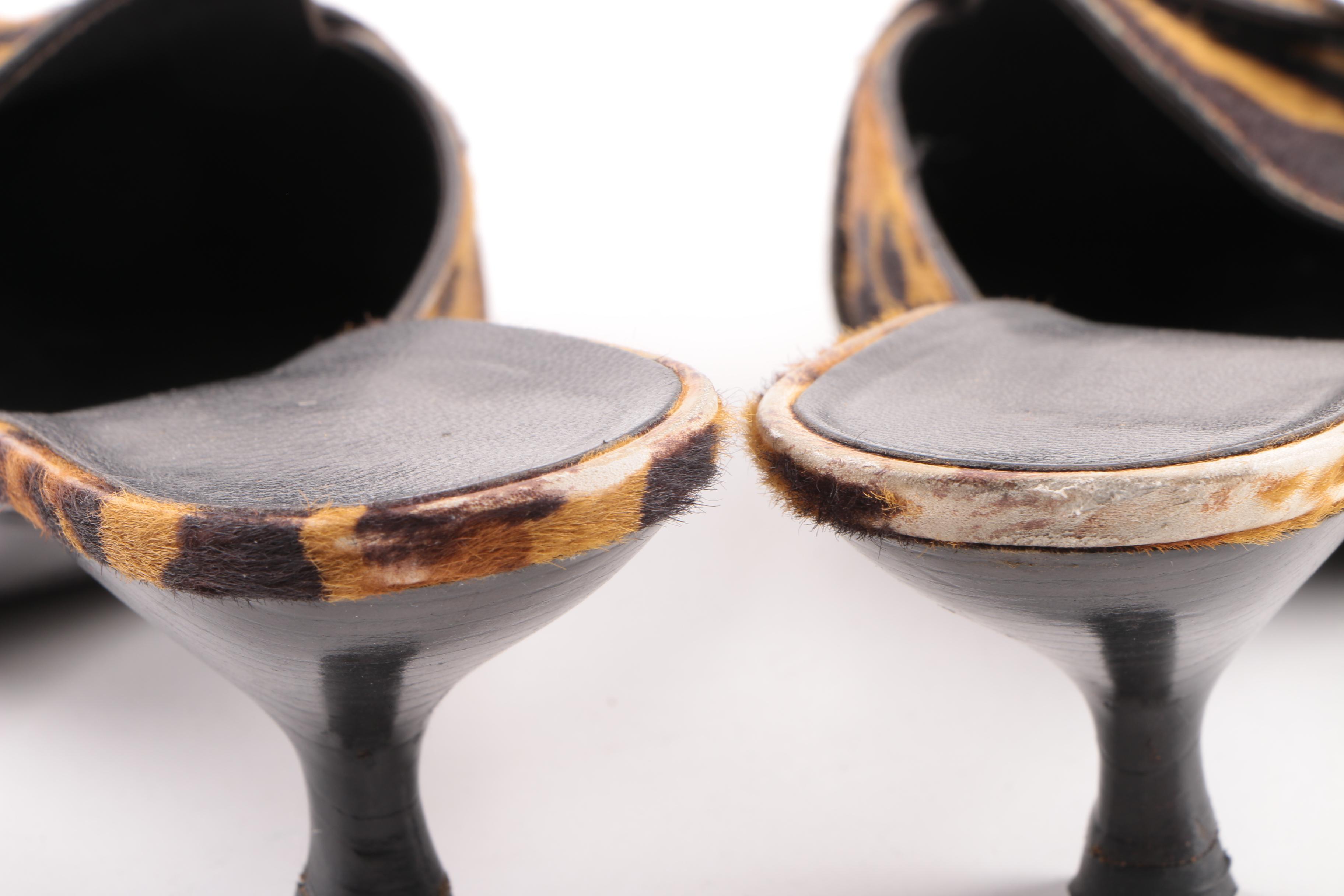 Prada Tan and Brown Animal Print Pony Hair Mules