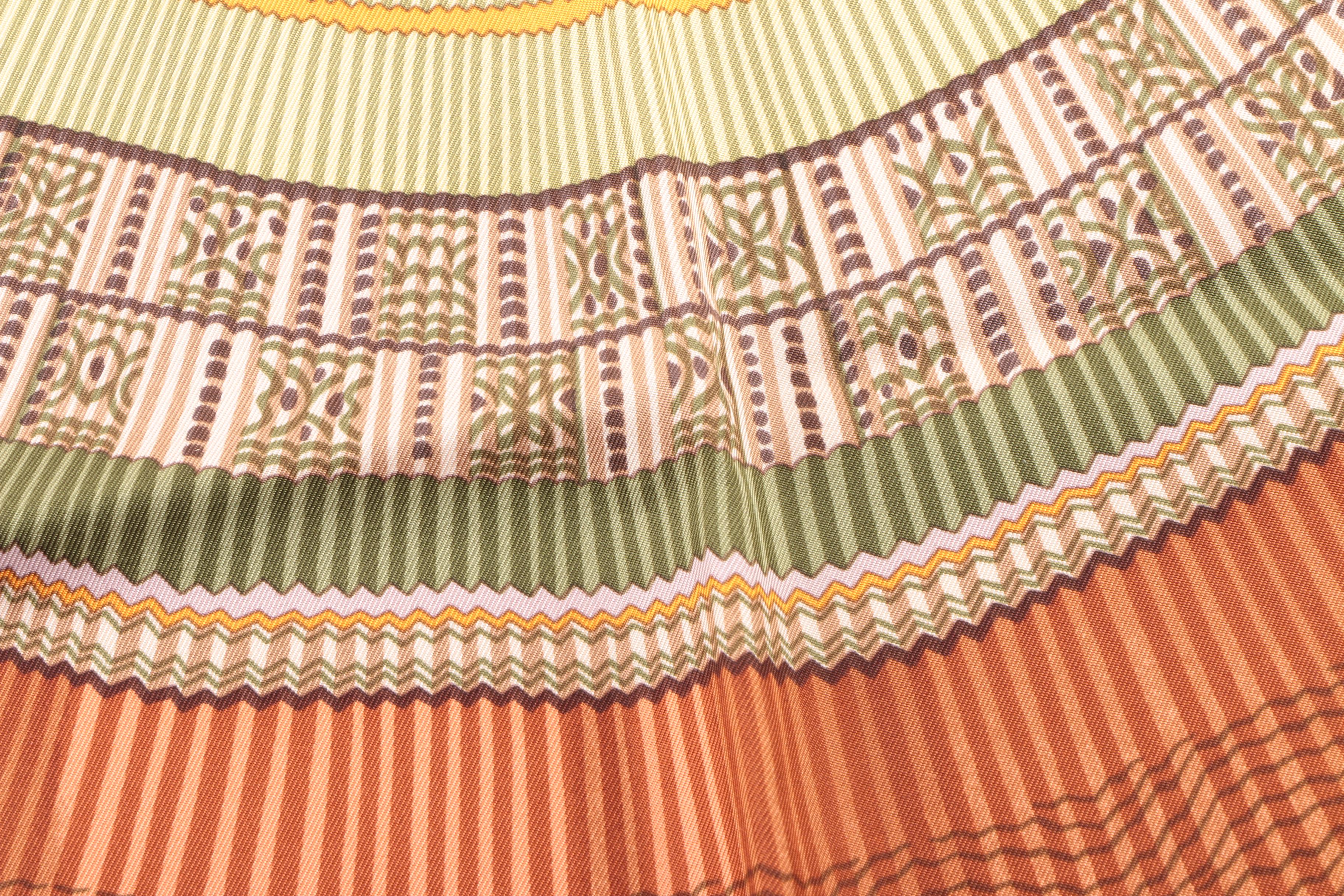 Hermès of Paris "Cent Plis Des Miao" Silk Scarf Designed by Aline Honoré