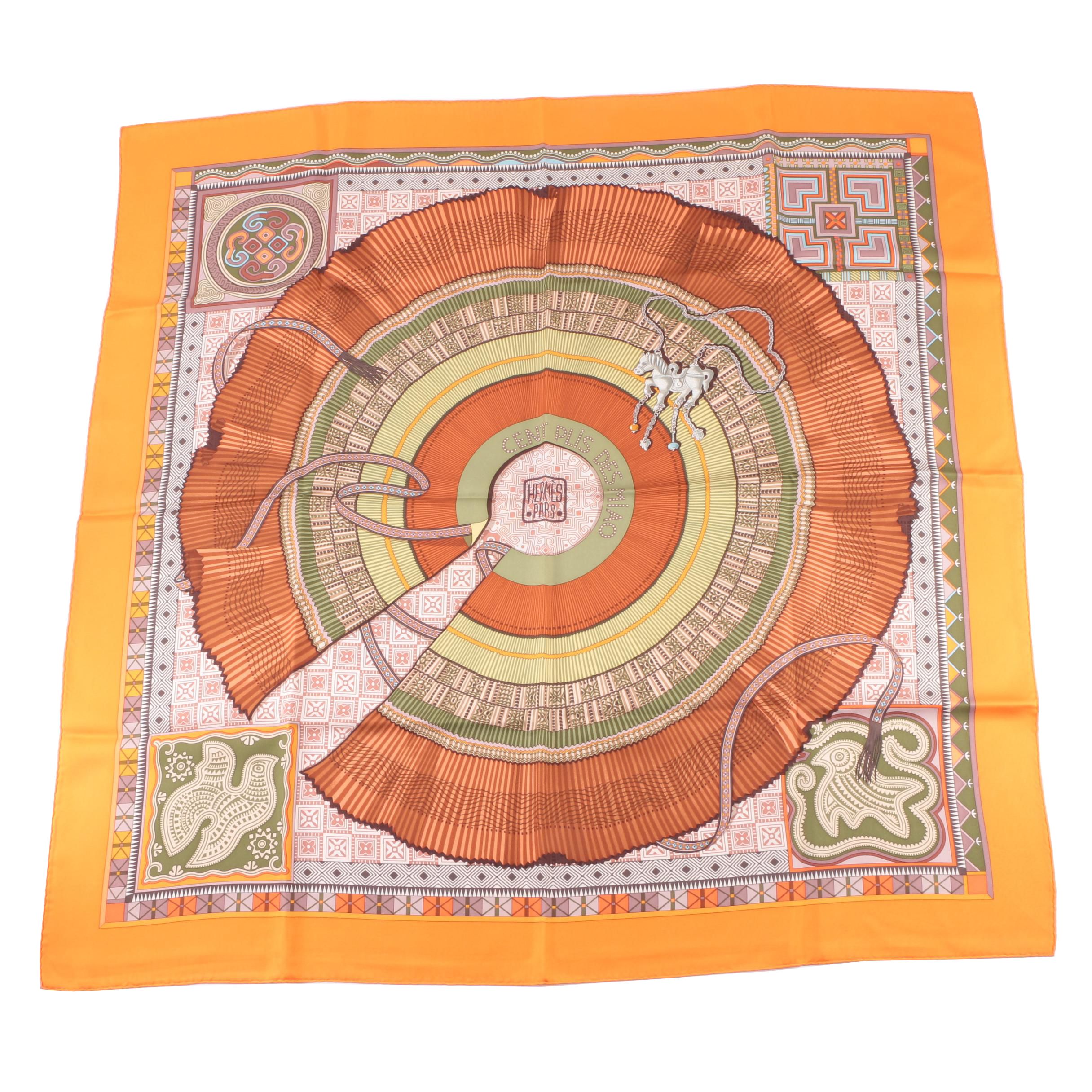 Hermès of Paris "Cent Plis Des Miao" Silk Scarf Designed by Aline Honoré