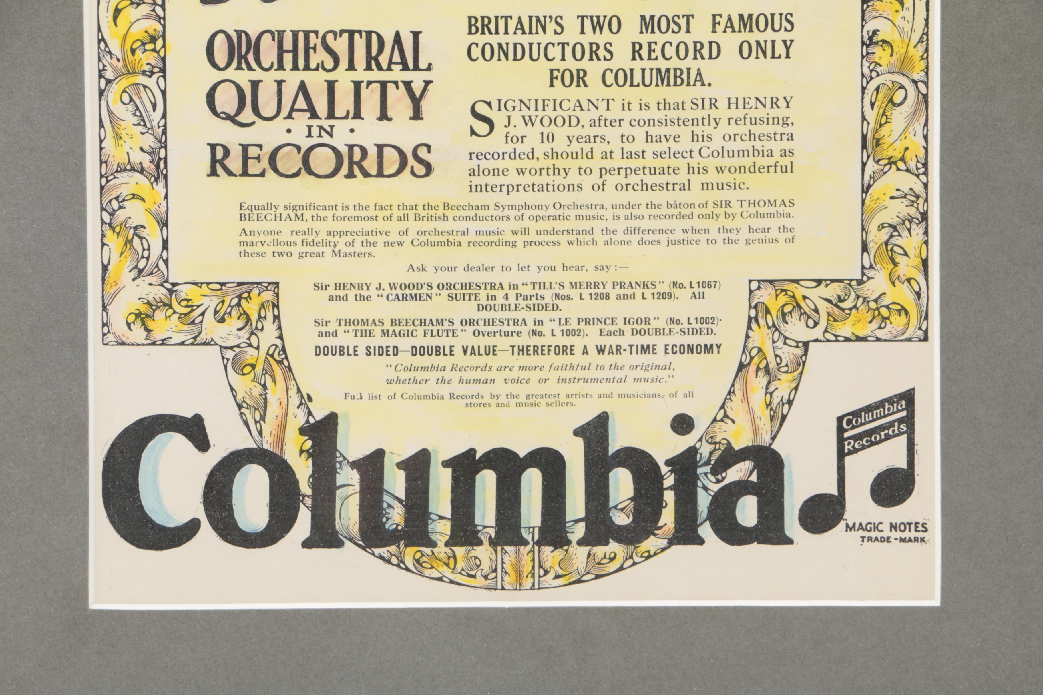 1917 Columbia Records Advent Poster