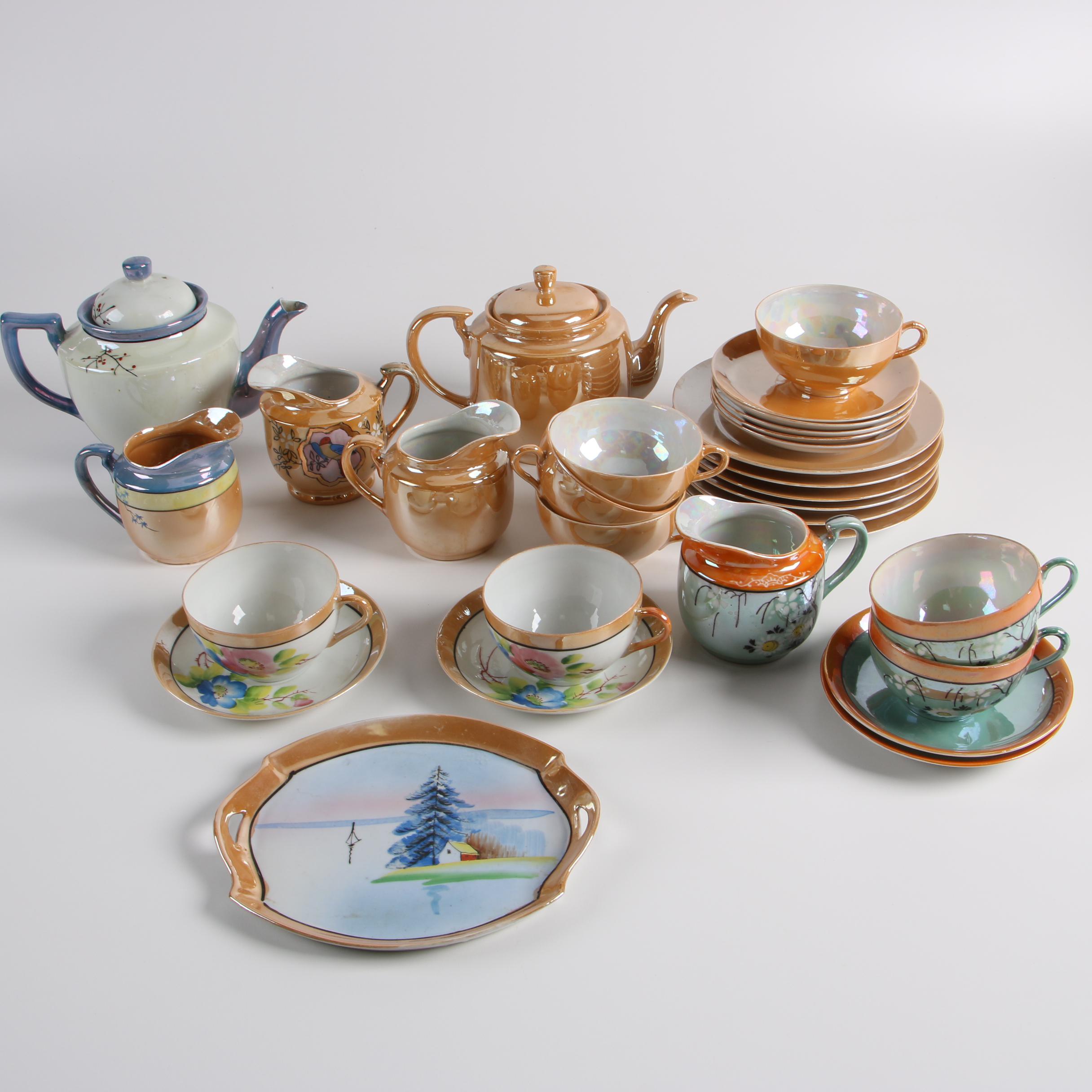 Mid-Century Japanese Lusterware Porcelain Tea Service featuring Takito Company