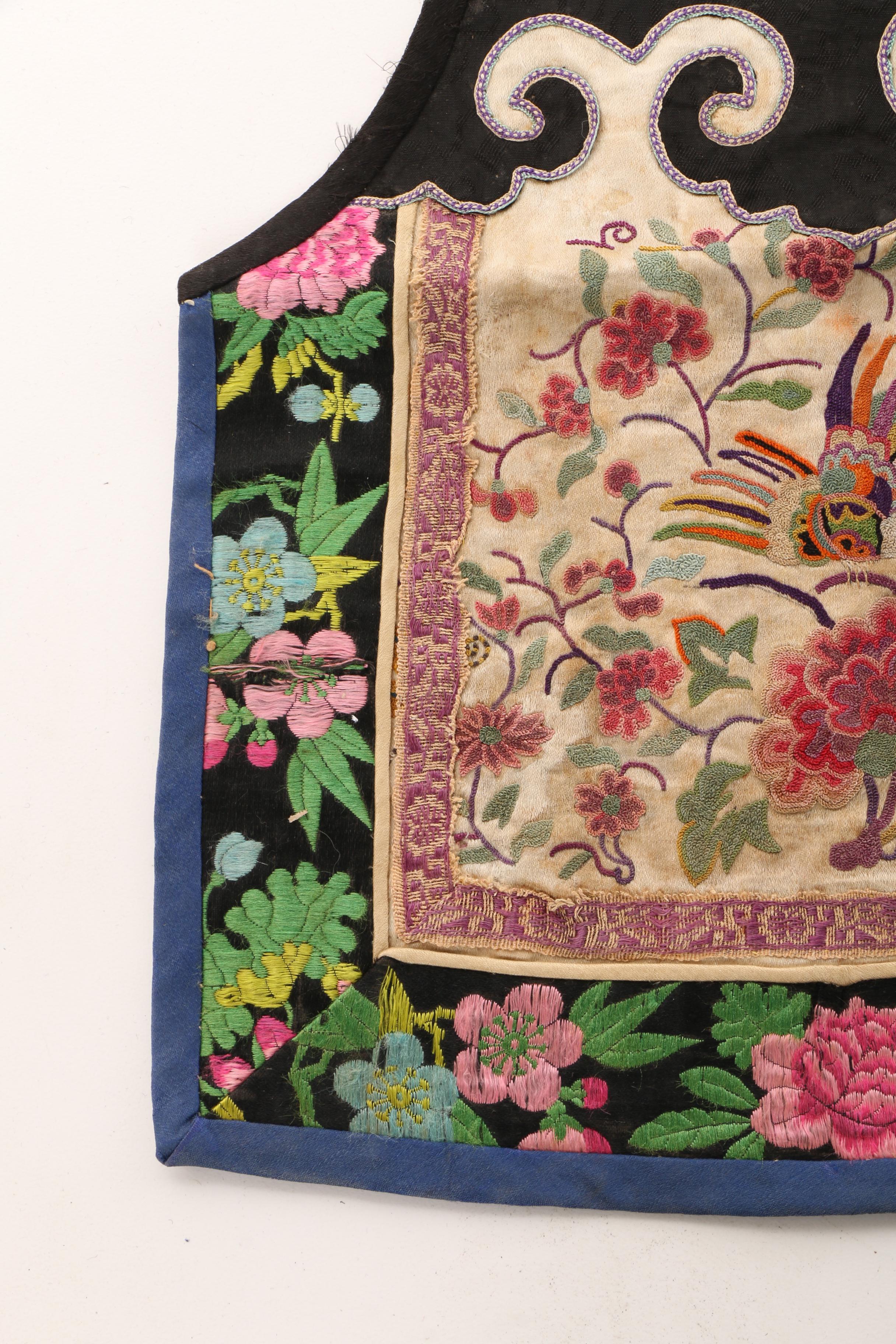 Vintage Chinese Hand Embroidered Silk Panel with Forbidden Stitch Embroidery