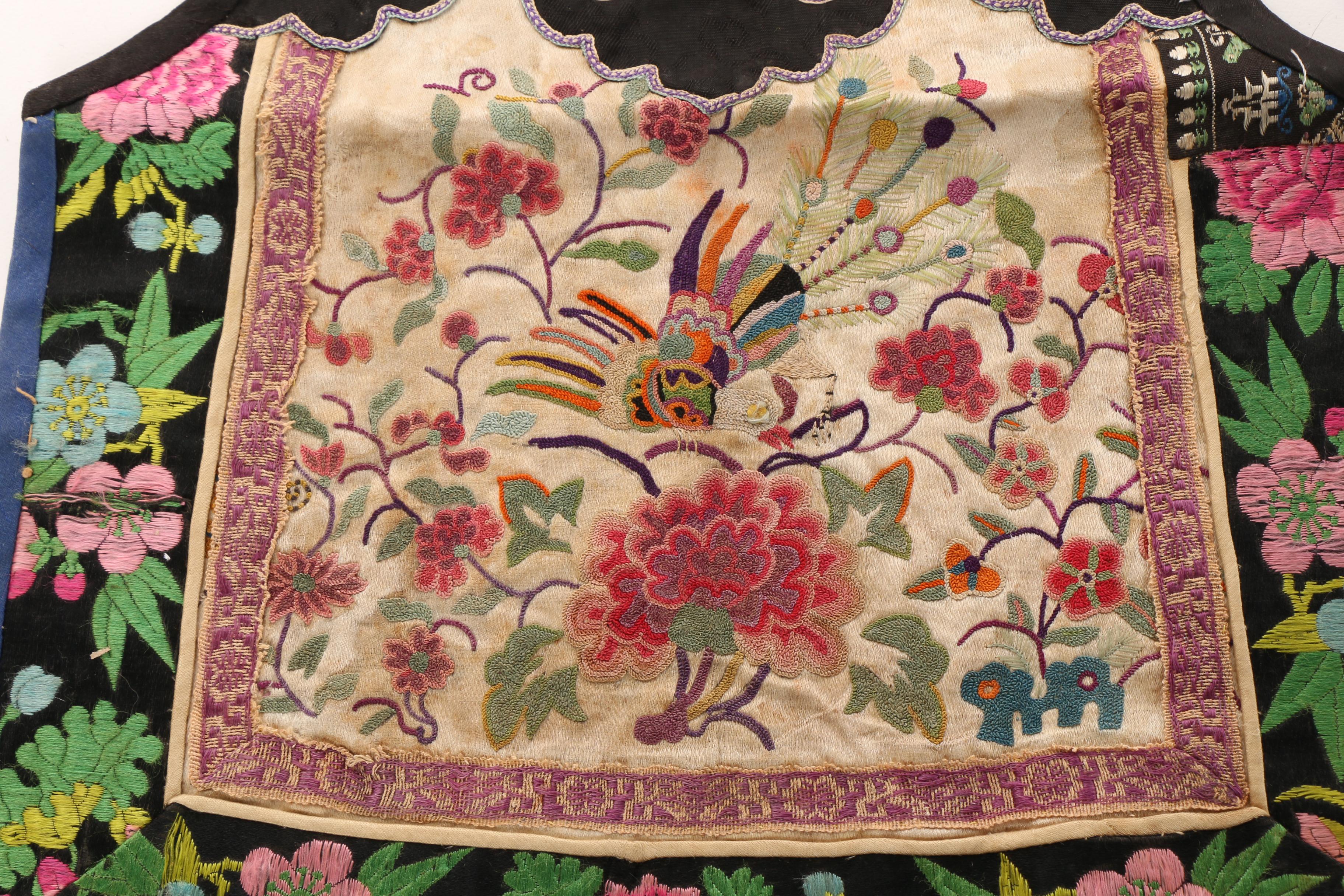 Vintage Chinese Hand Embroidered Silk Panel with Forbidden Stitch Embroidery