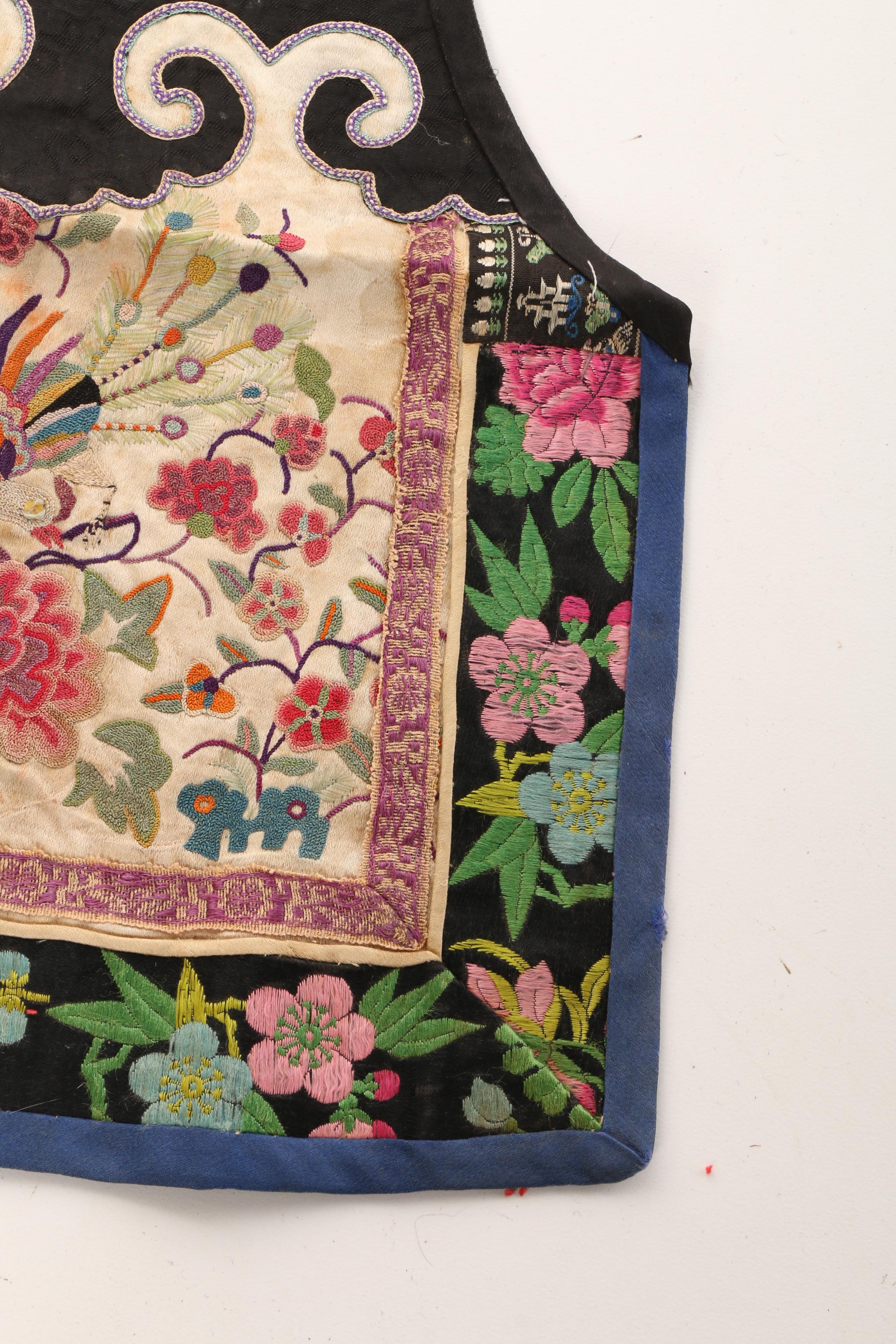 Vintage Chinese Hand Embroidered Silk Panel with Forbidden Stitch Embroidery