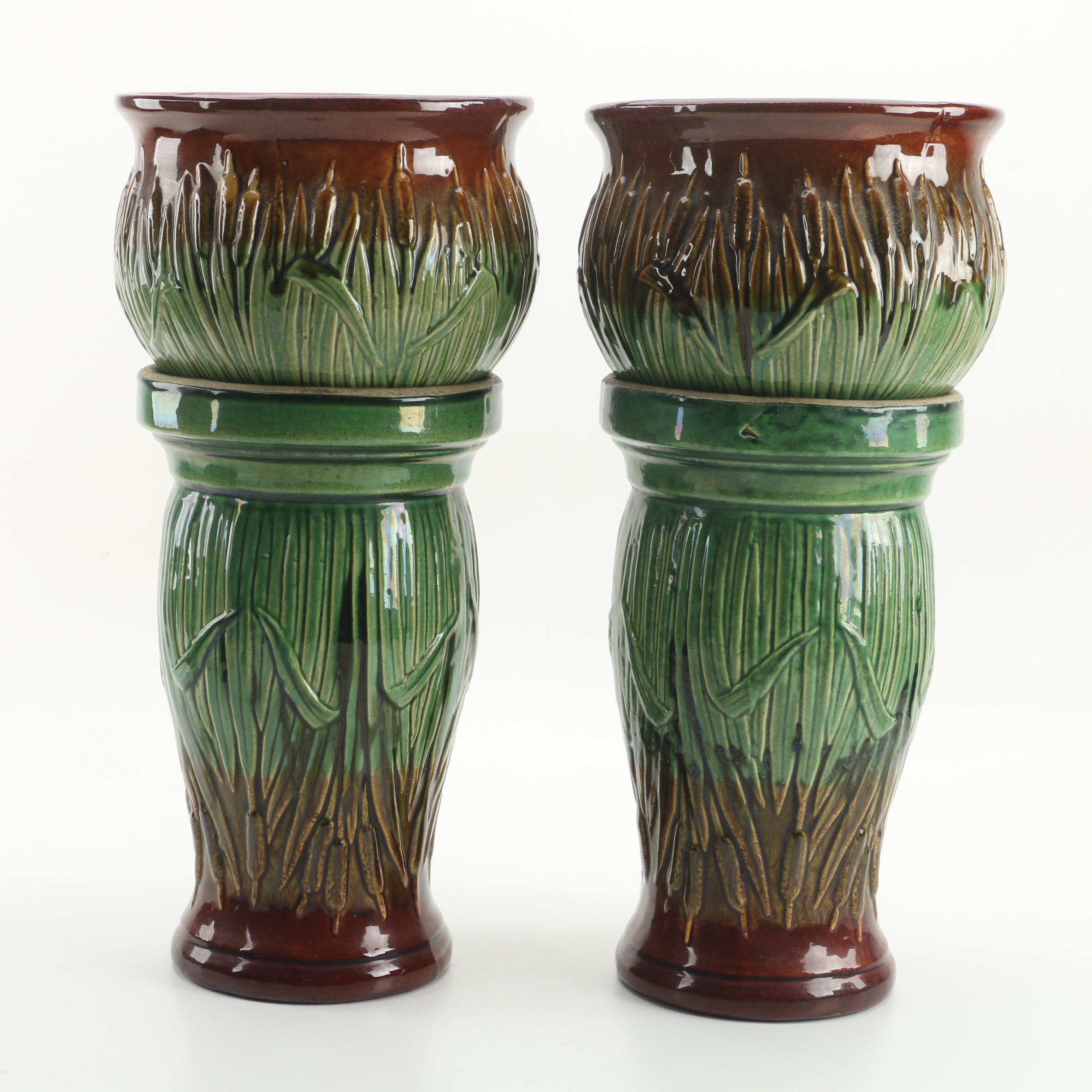 Pair of McCoy Pottery Jardinieres on Stands