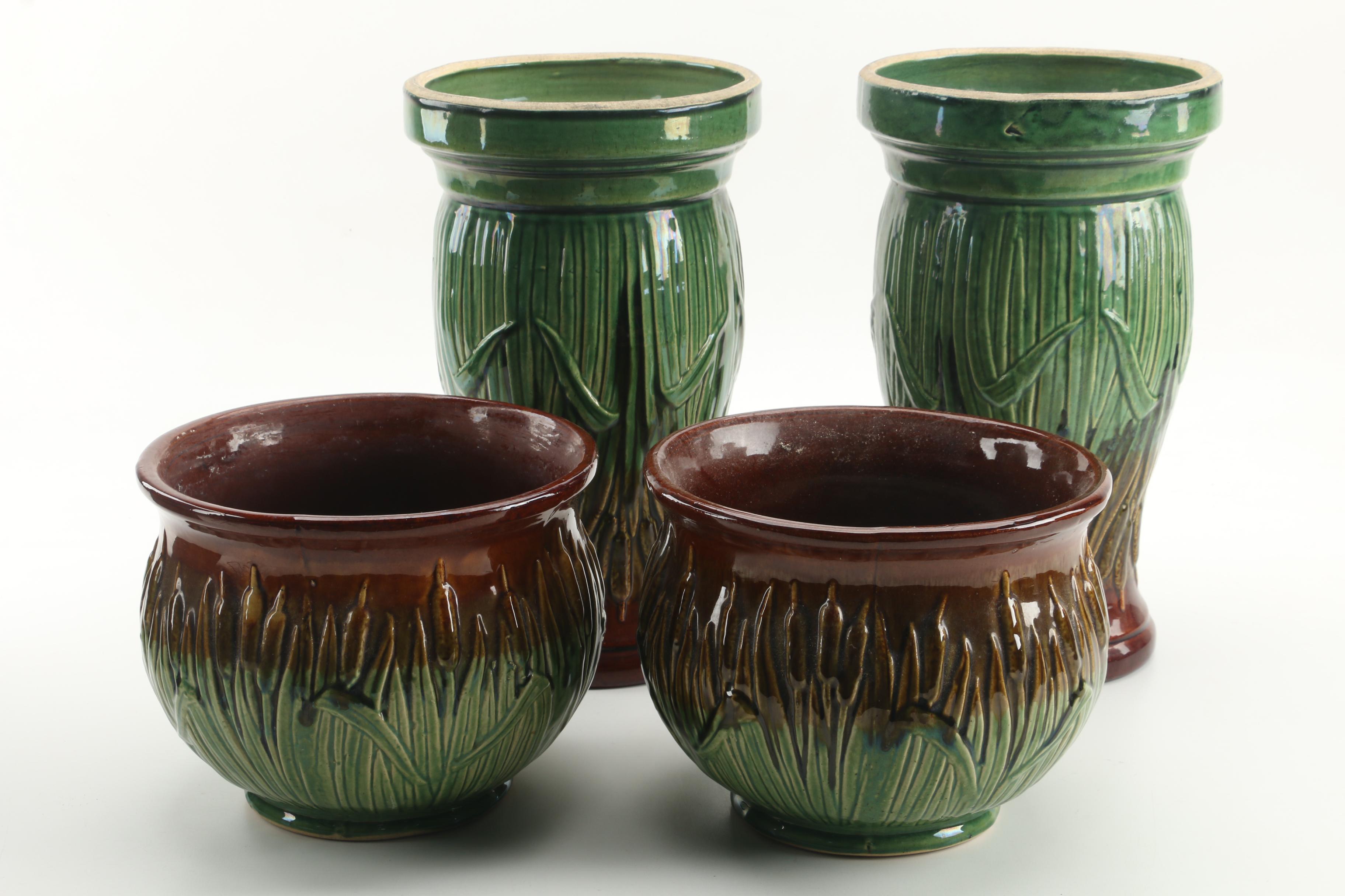 Pair of McCoy Pottery Jardinieres on Stands