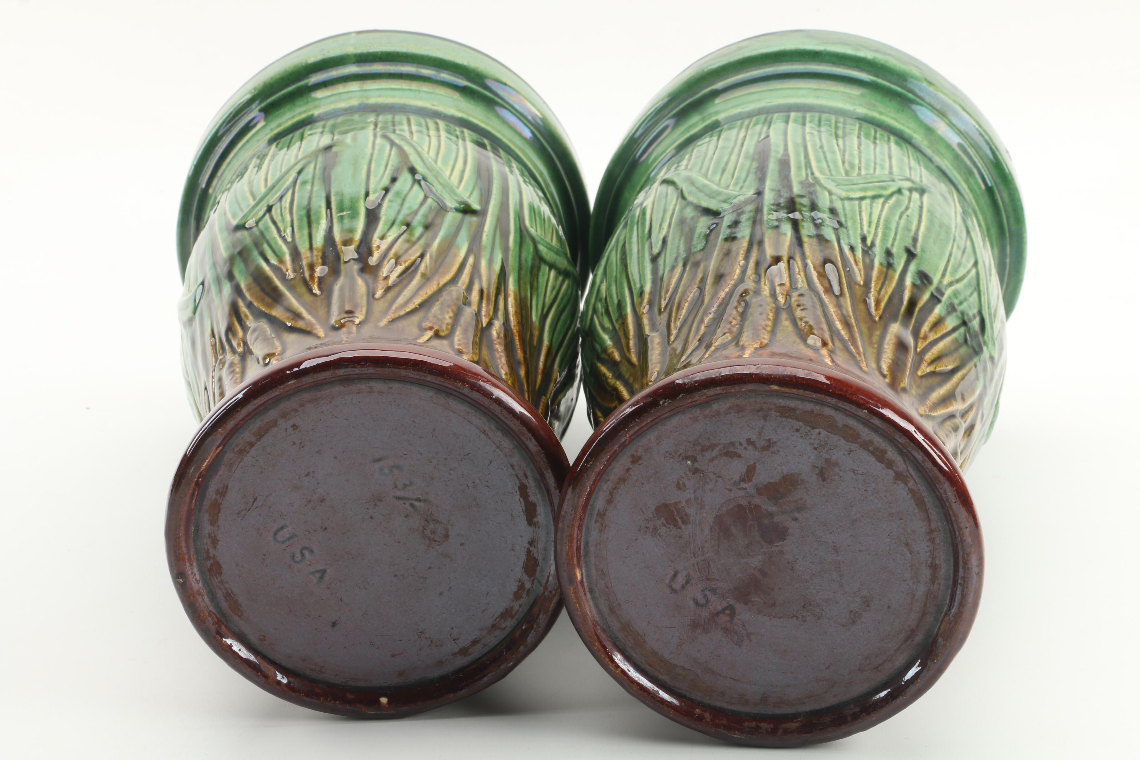 Pair of McCoy Pottery Jardinieres on Stands