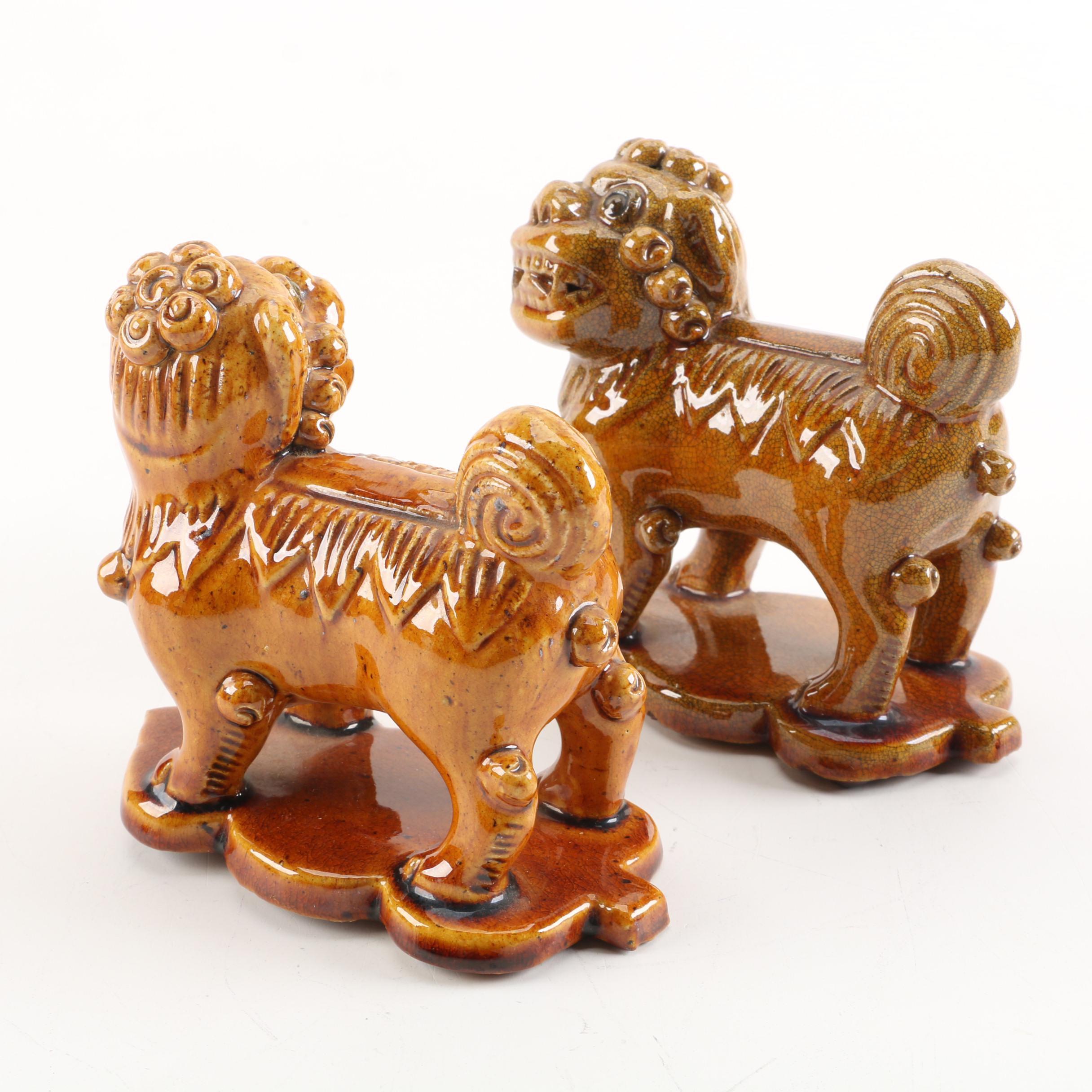 Chinese Guardian Lion Ceramic Figurines