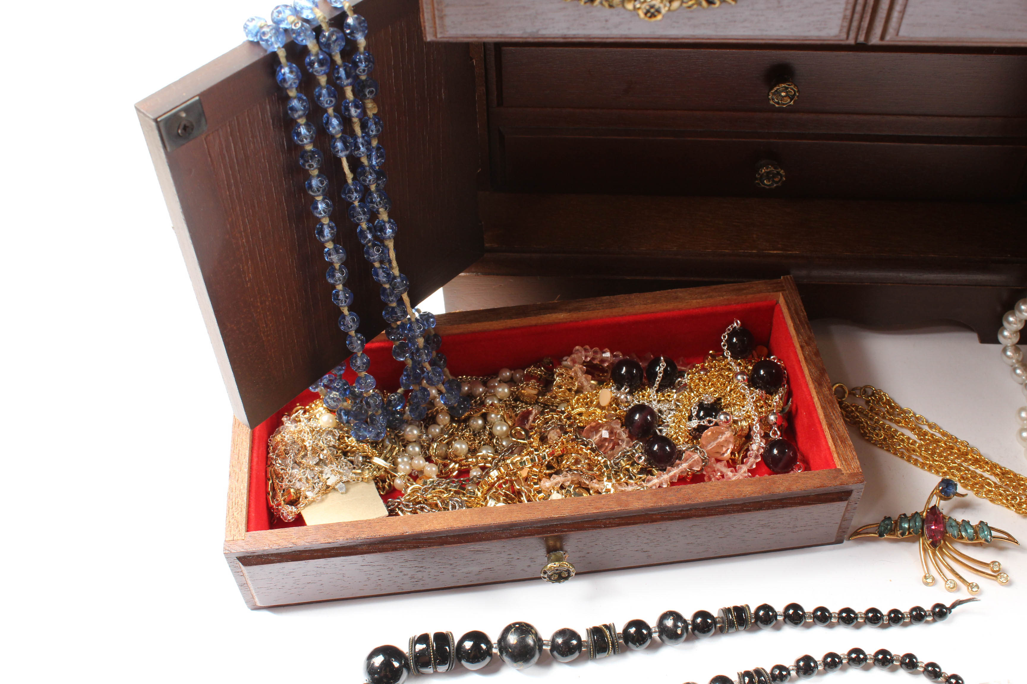 Costume Jewelry In Wooden Jewelry Boxes