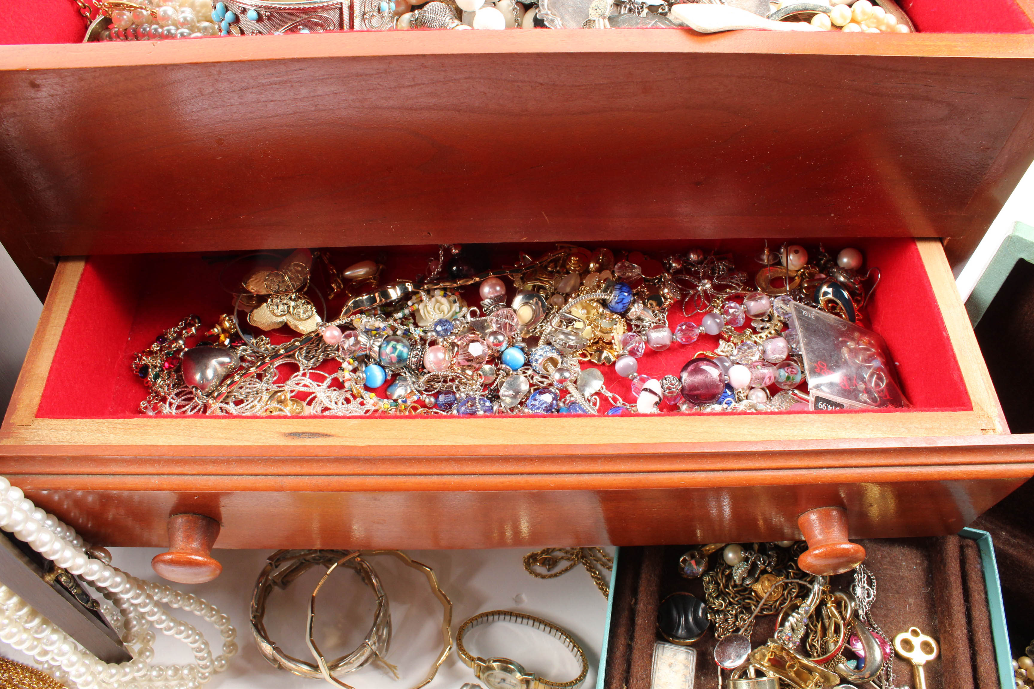 Costume Jewelry In Wooden Jewelry Boxes