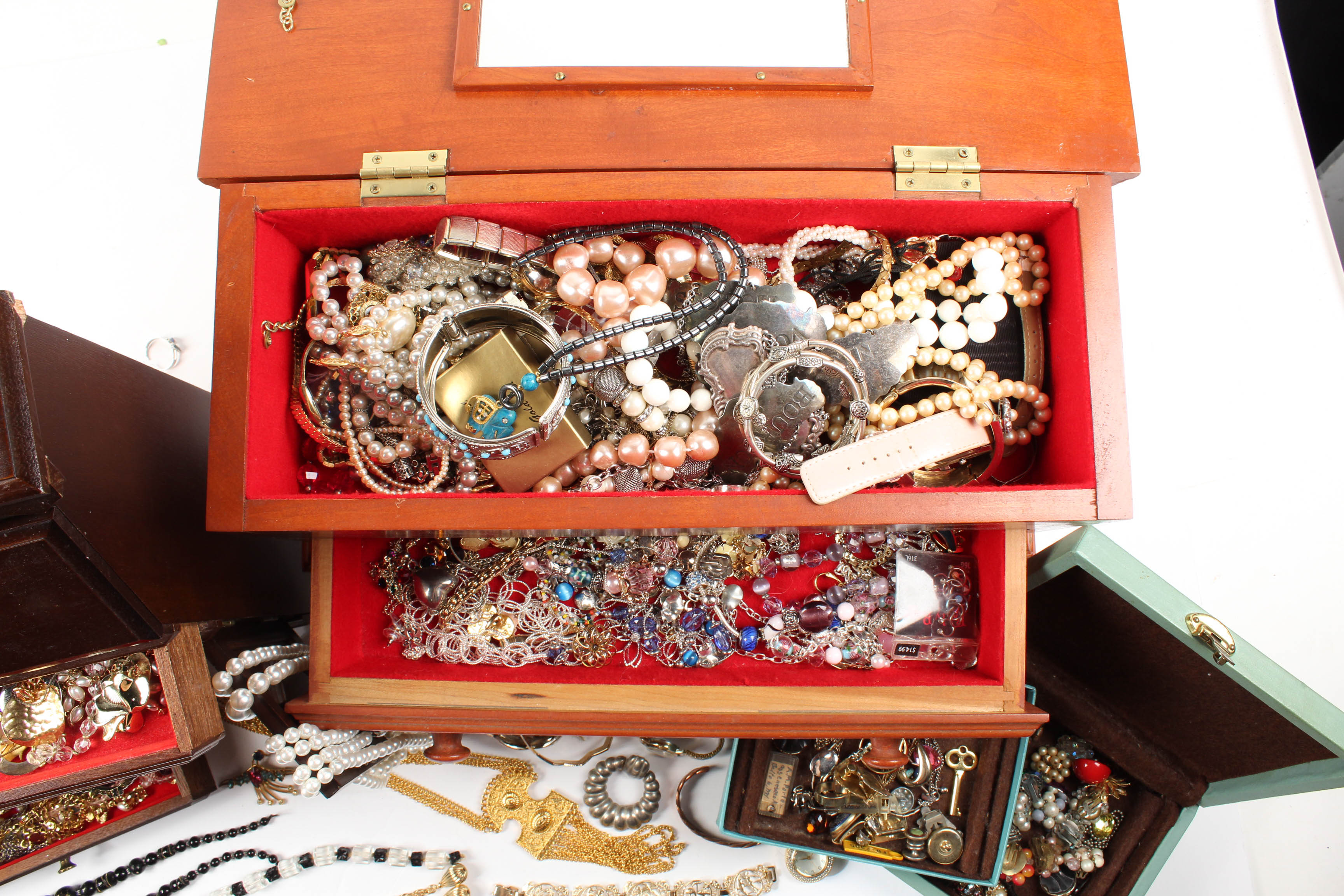 Costume Jewelry In Wooden Jewelry Boxes