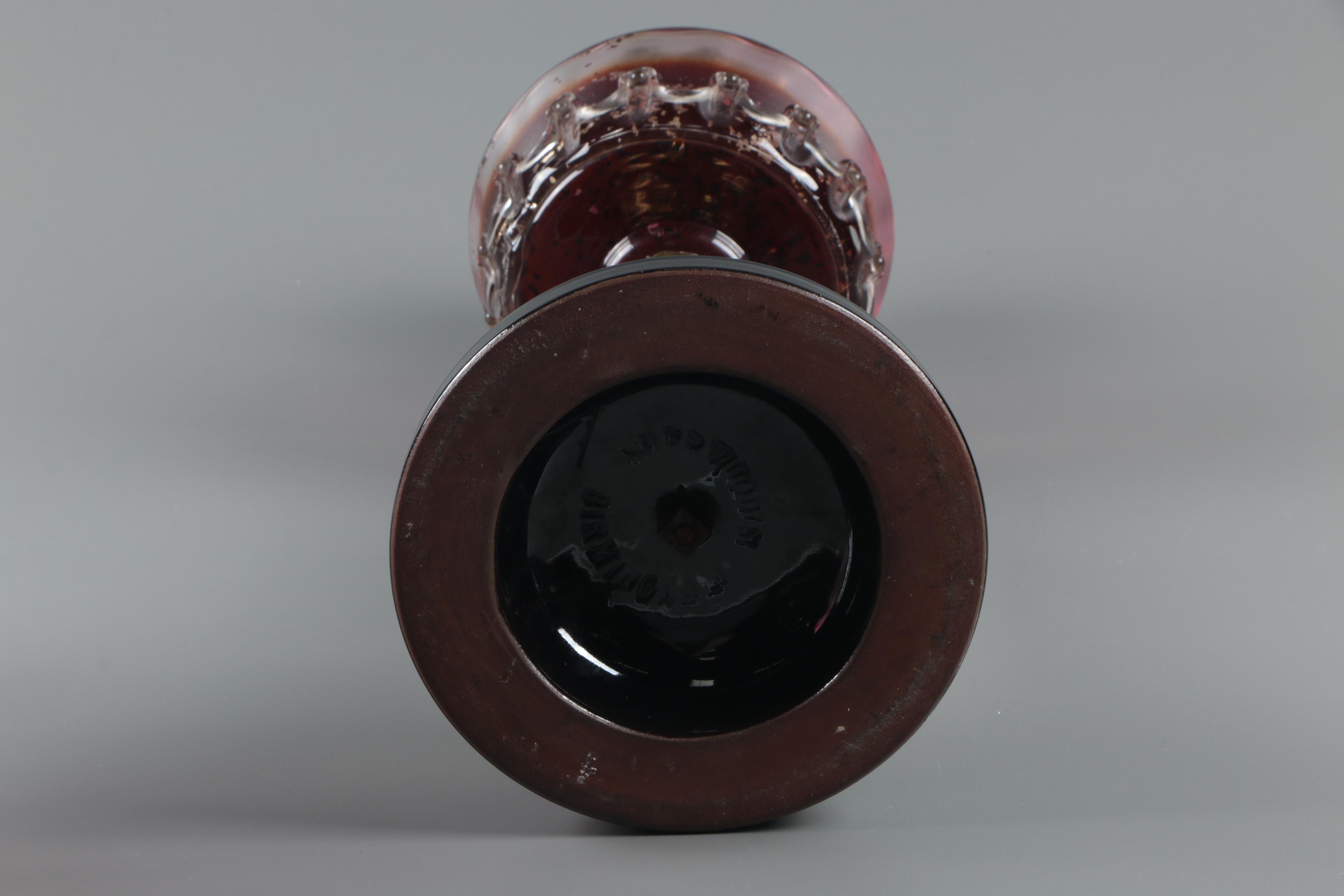 Victorian Cranberry Glass and Brass Kerosene Table Lamp and Shade