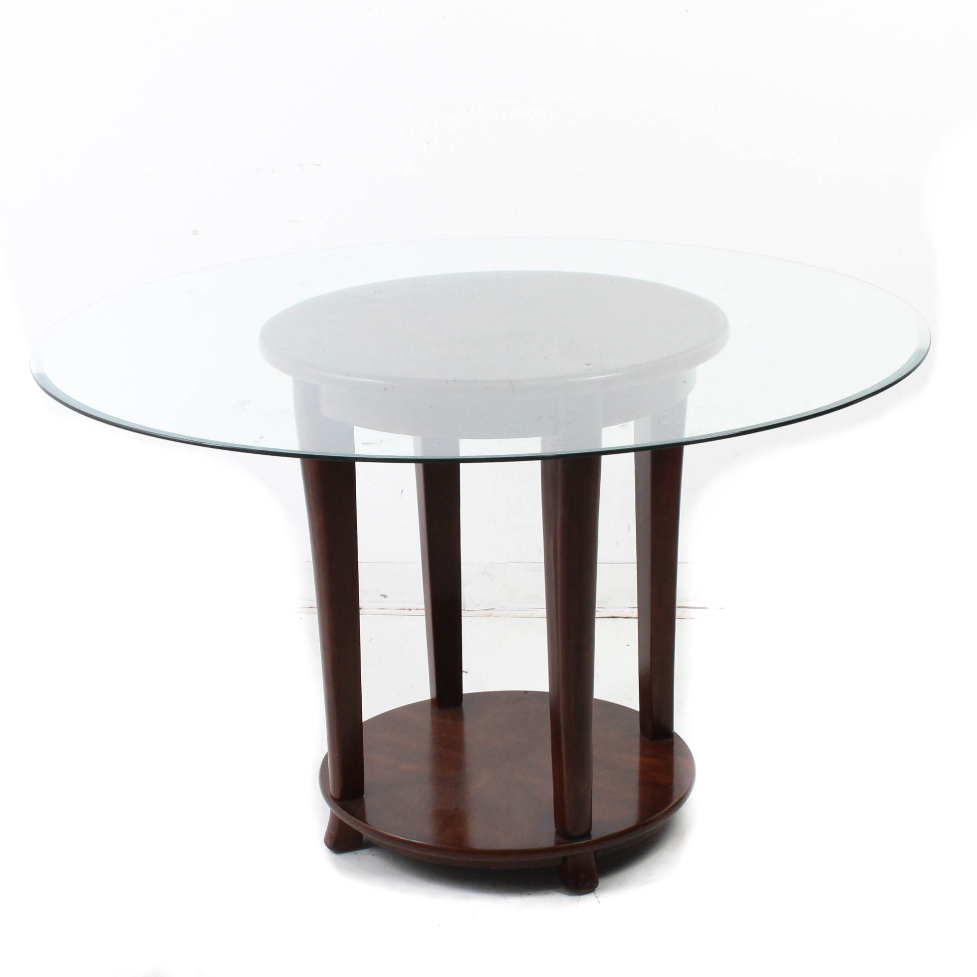 Glass Top Walnut Veneer Dining Table