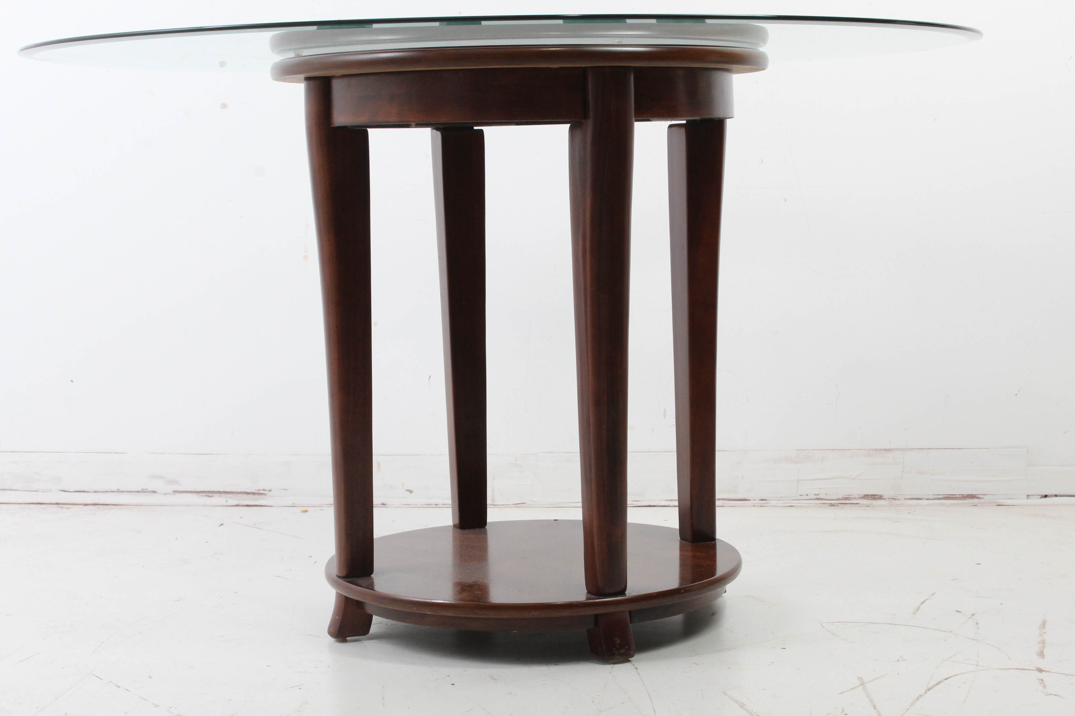 Glass Top Walnut Veneer Dining Table