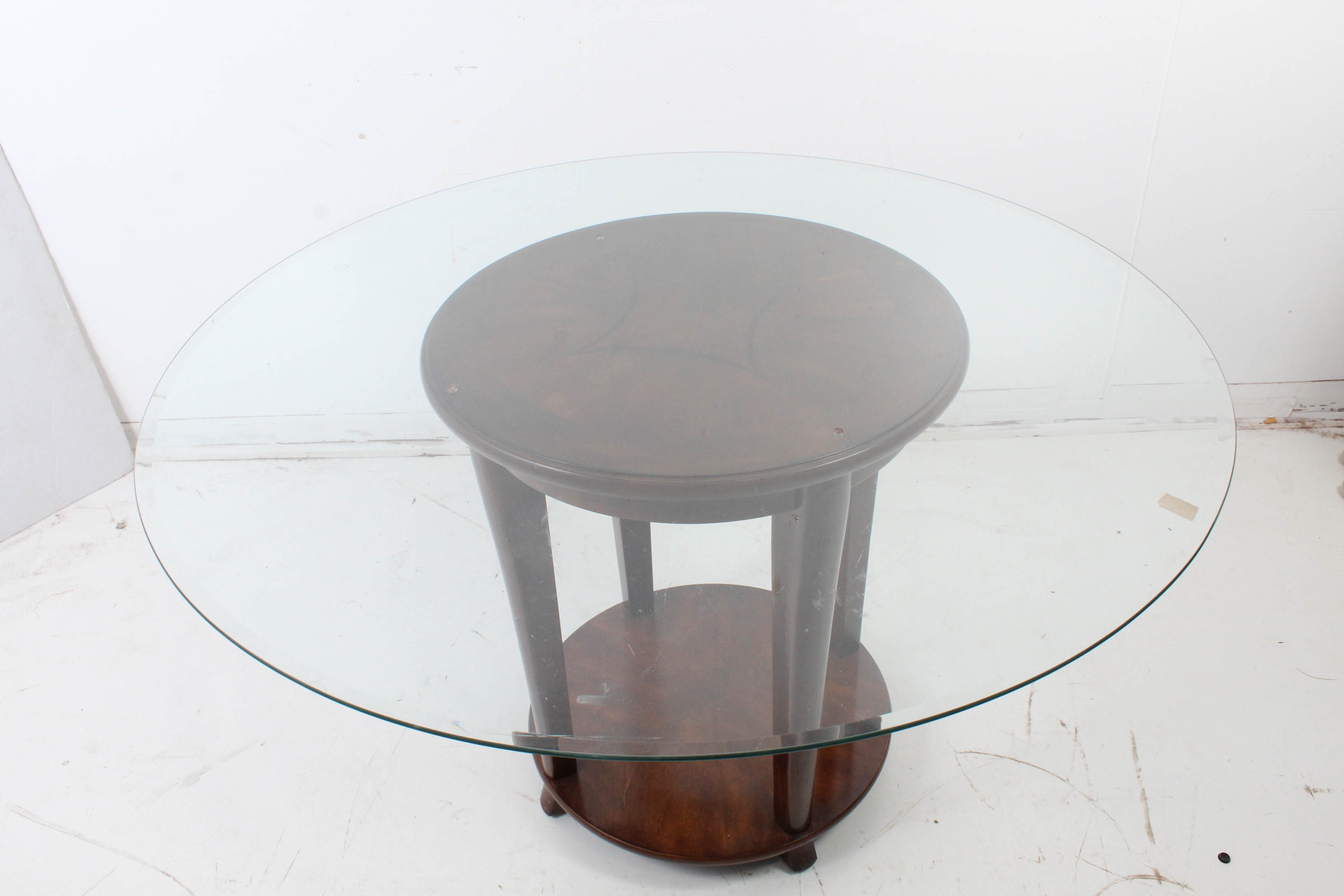 Glass Top Walnut Veneer Dining Table