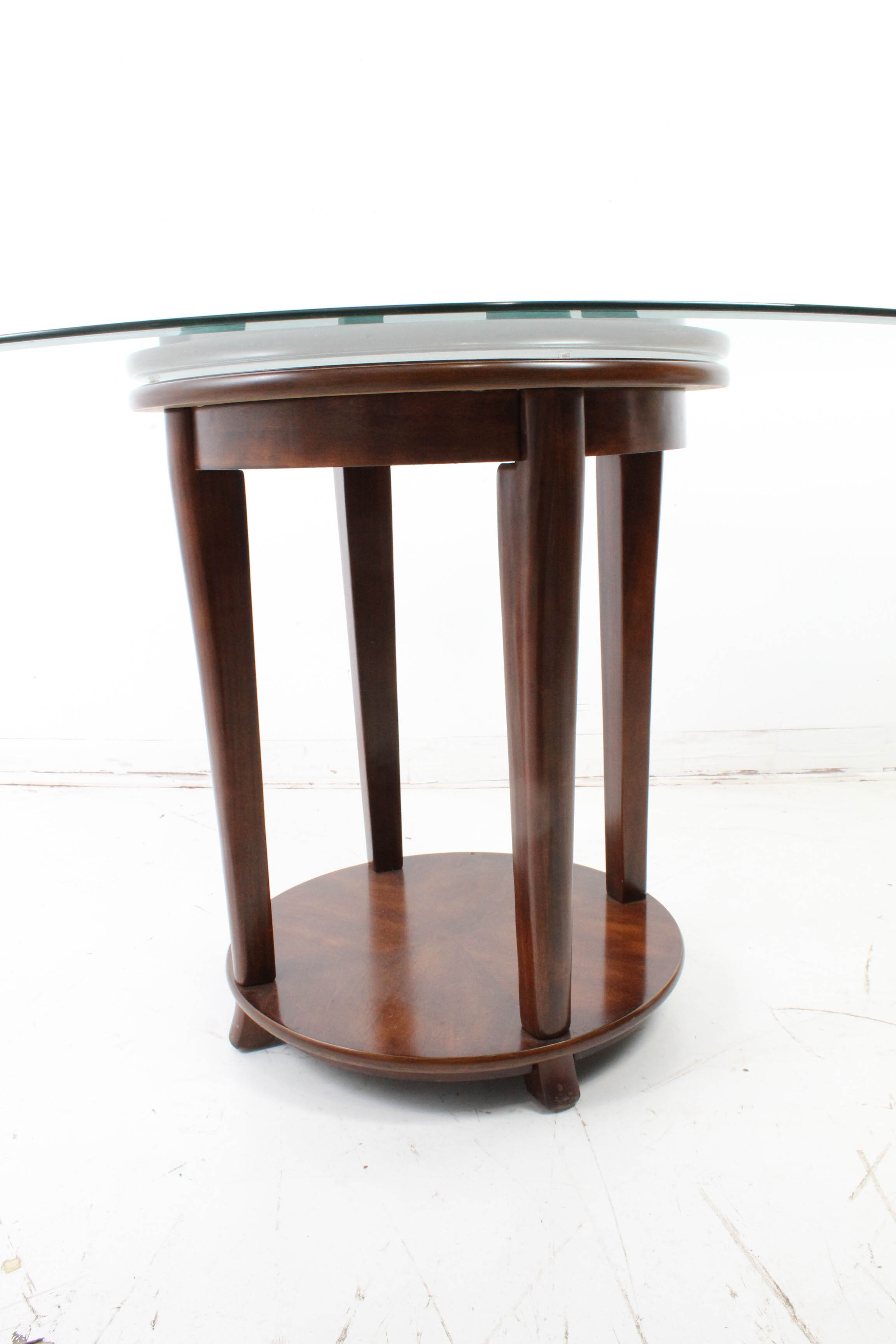 Glass Top Walnut Veneer Dining Table