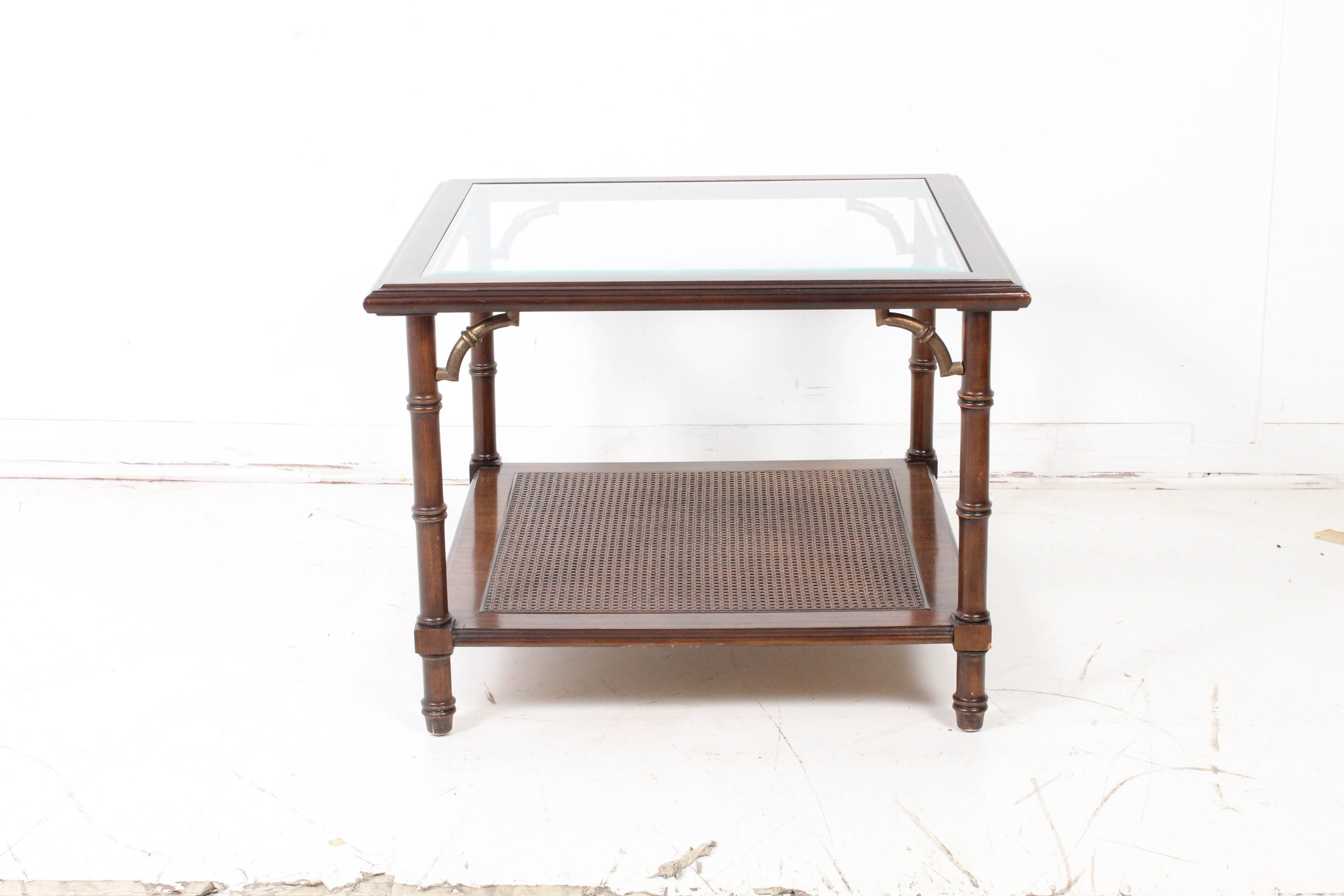 Vintage Lane Asian Inspired Glass Top Walnut Coffee Table