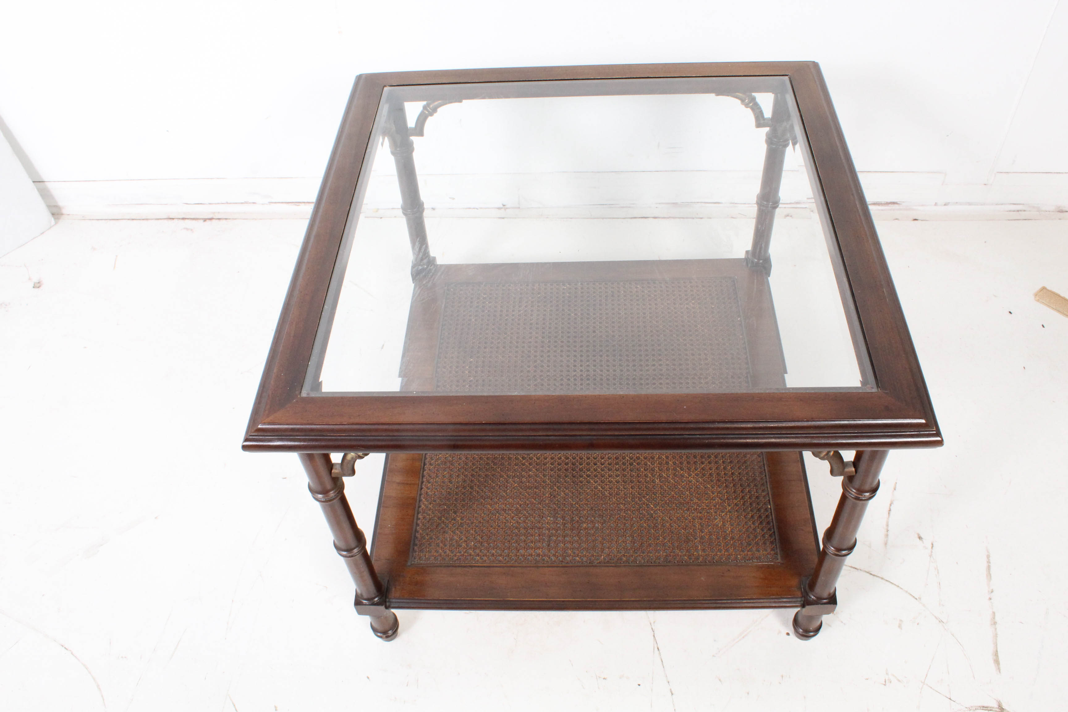Vintage Lane Asian Inspired Glass Top Walnut Coffee Table
