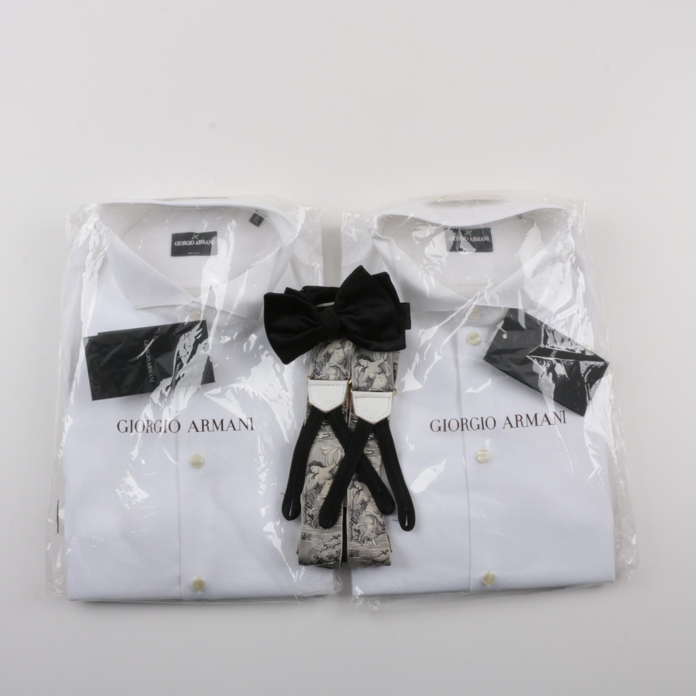 Men's Giorgio Armani Tuxedo Shirts with Bow Tie and Suspenders