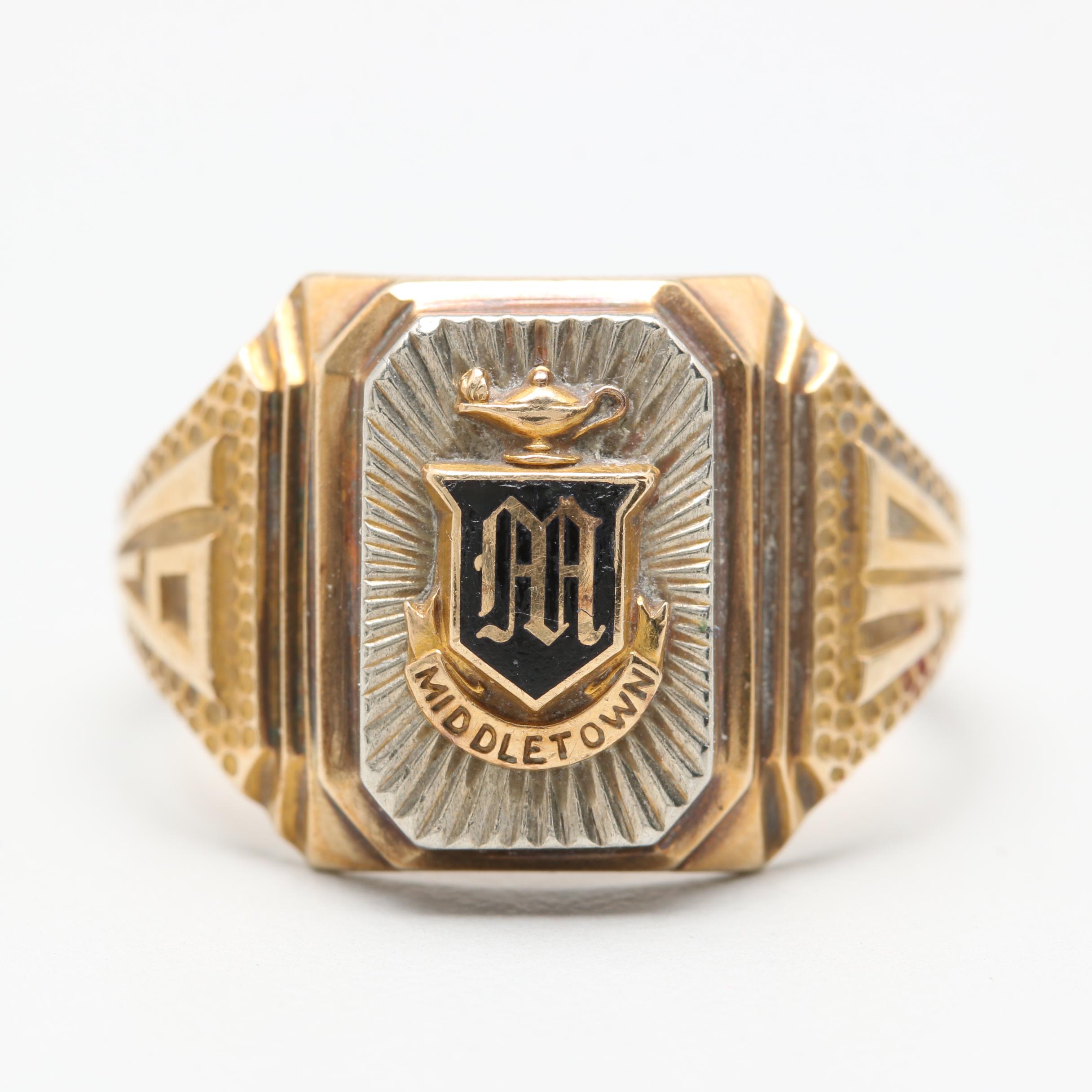 10K Yellow Gold Enamel Class Ring with White Gold Accents