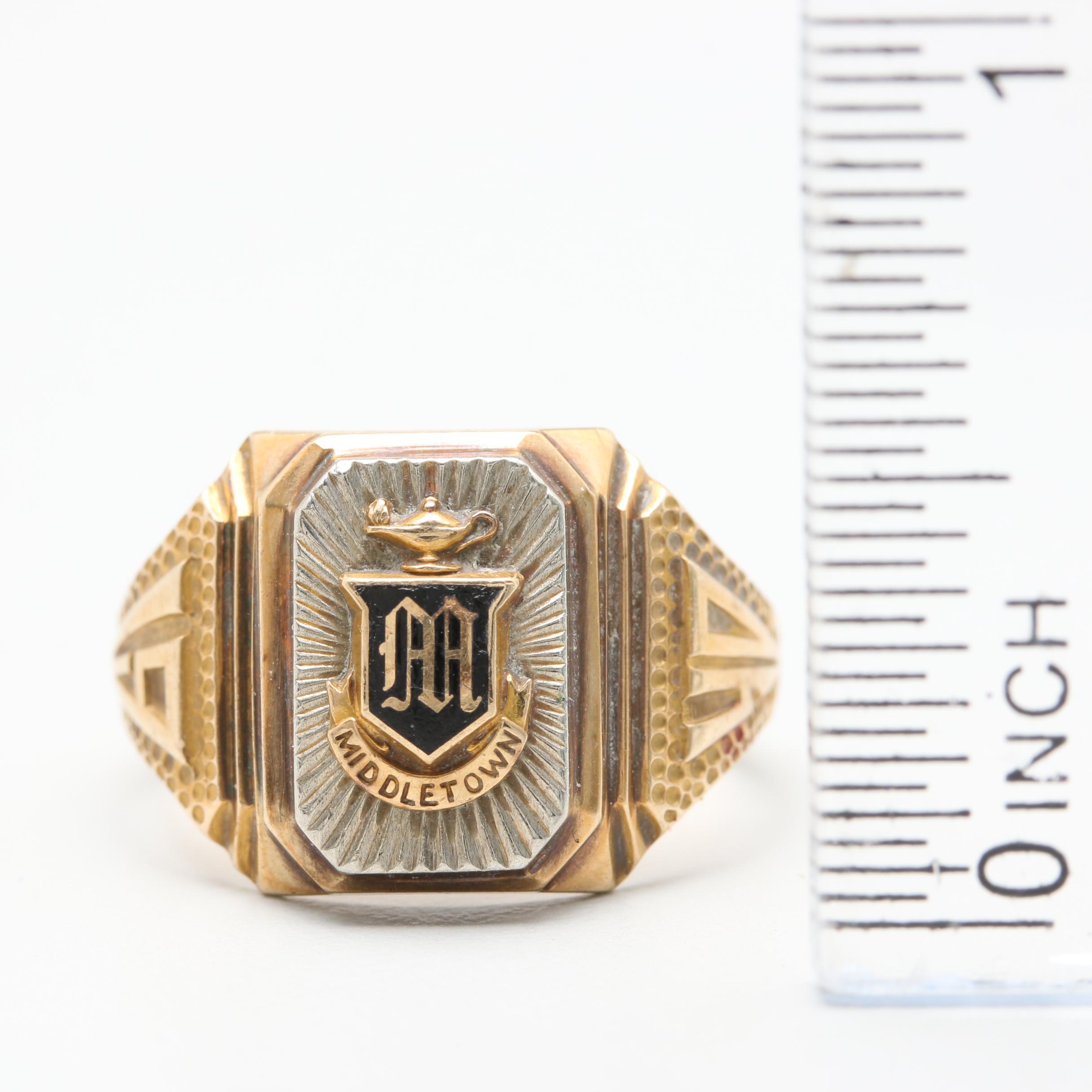 10K Yellow Gold Enamel Class Ring with White Gold Accents