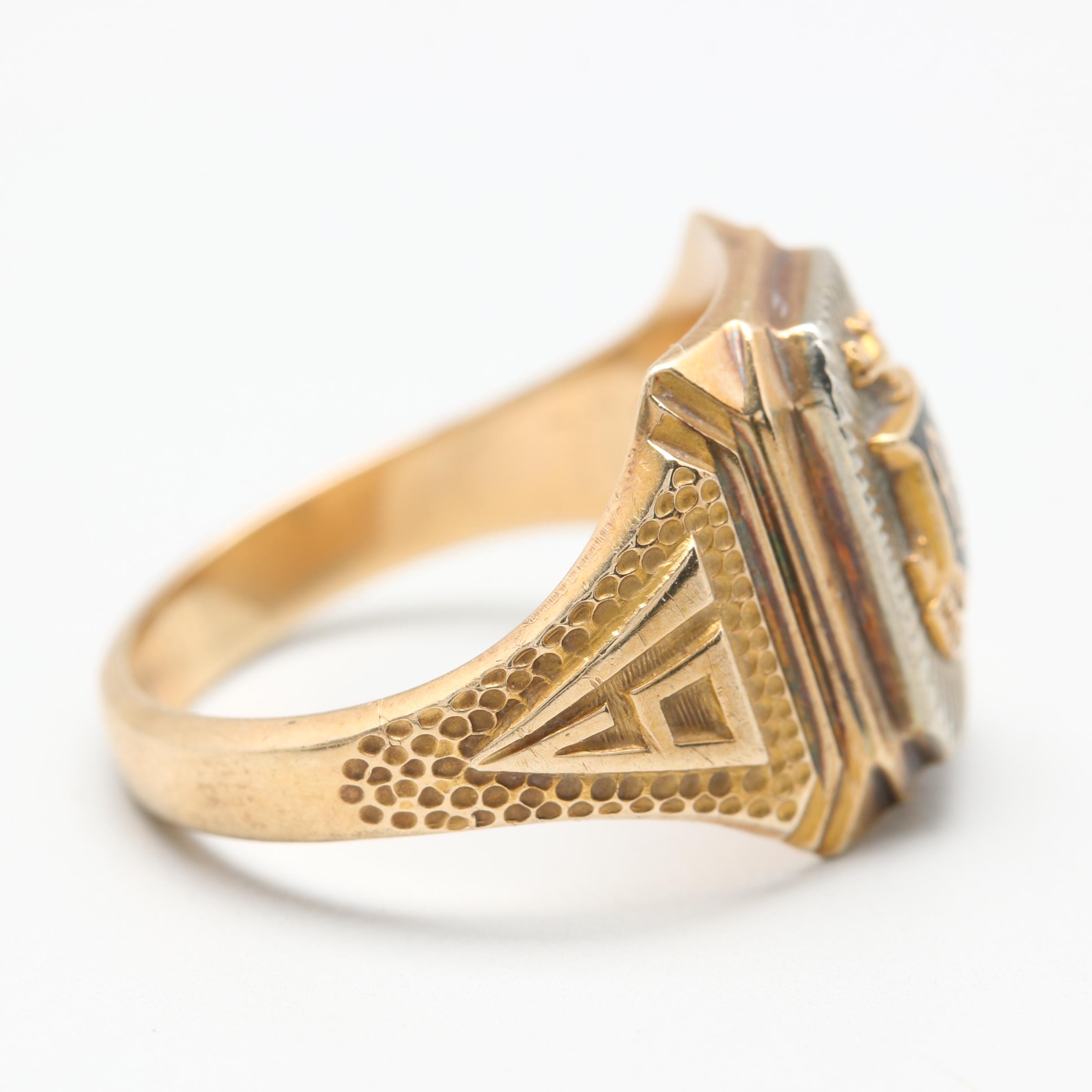 10K Yellow Gold Enamel Class Ring with White Gold Accents