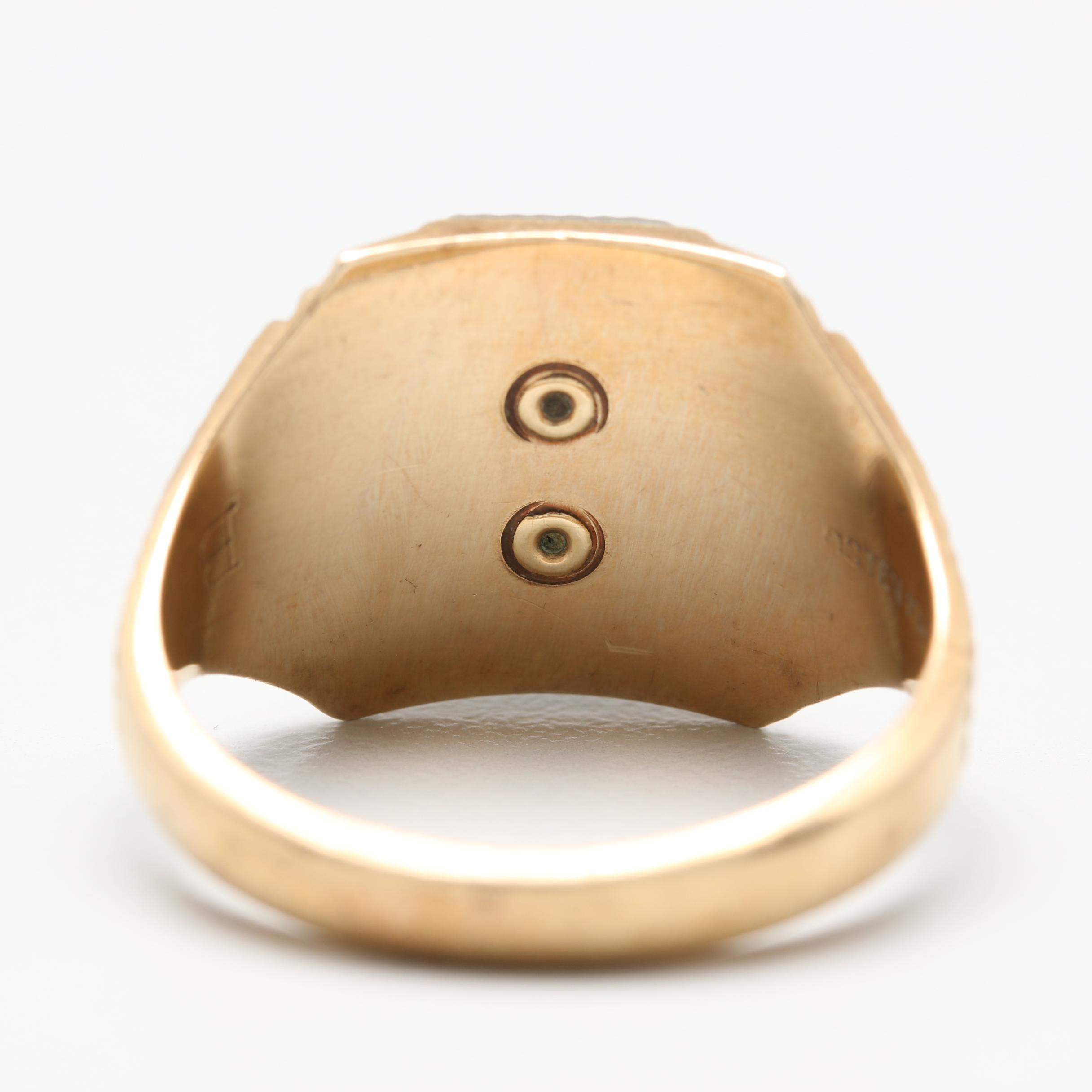 10K Yellow Gold Enamel Class Ring with White Gold Accents