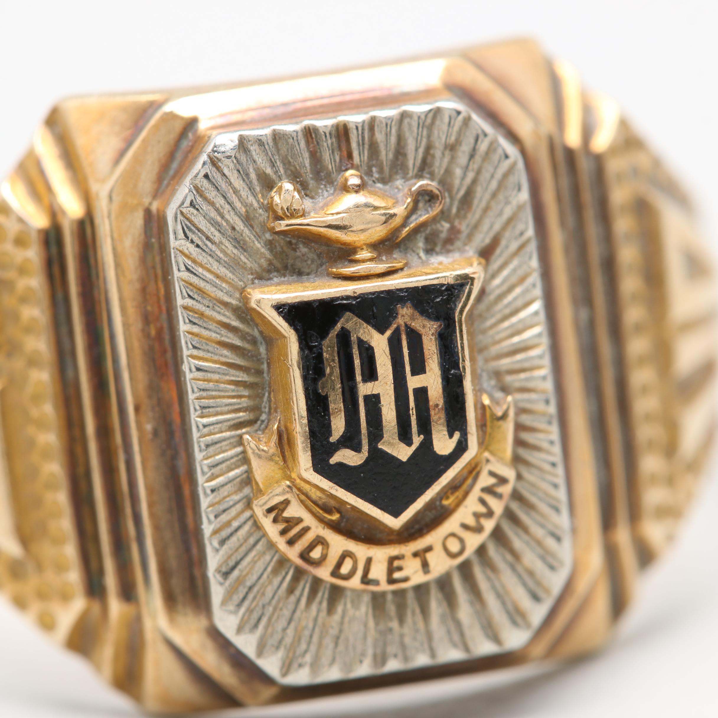 10K Yellow Gold Enamel Class Ring with White Gold Accents