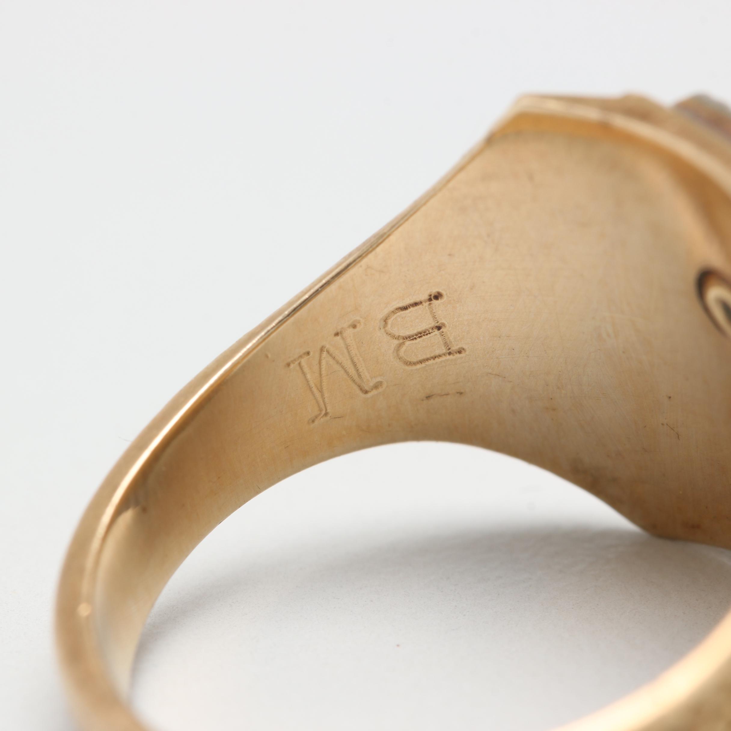 10K Yellow Gold Enamel Class Ring with White Gold Accents