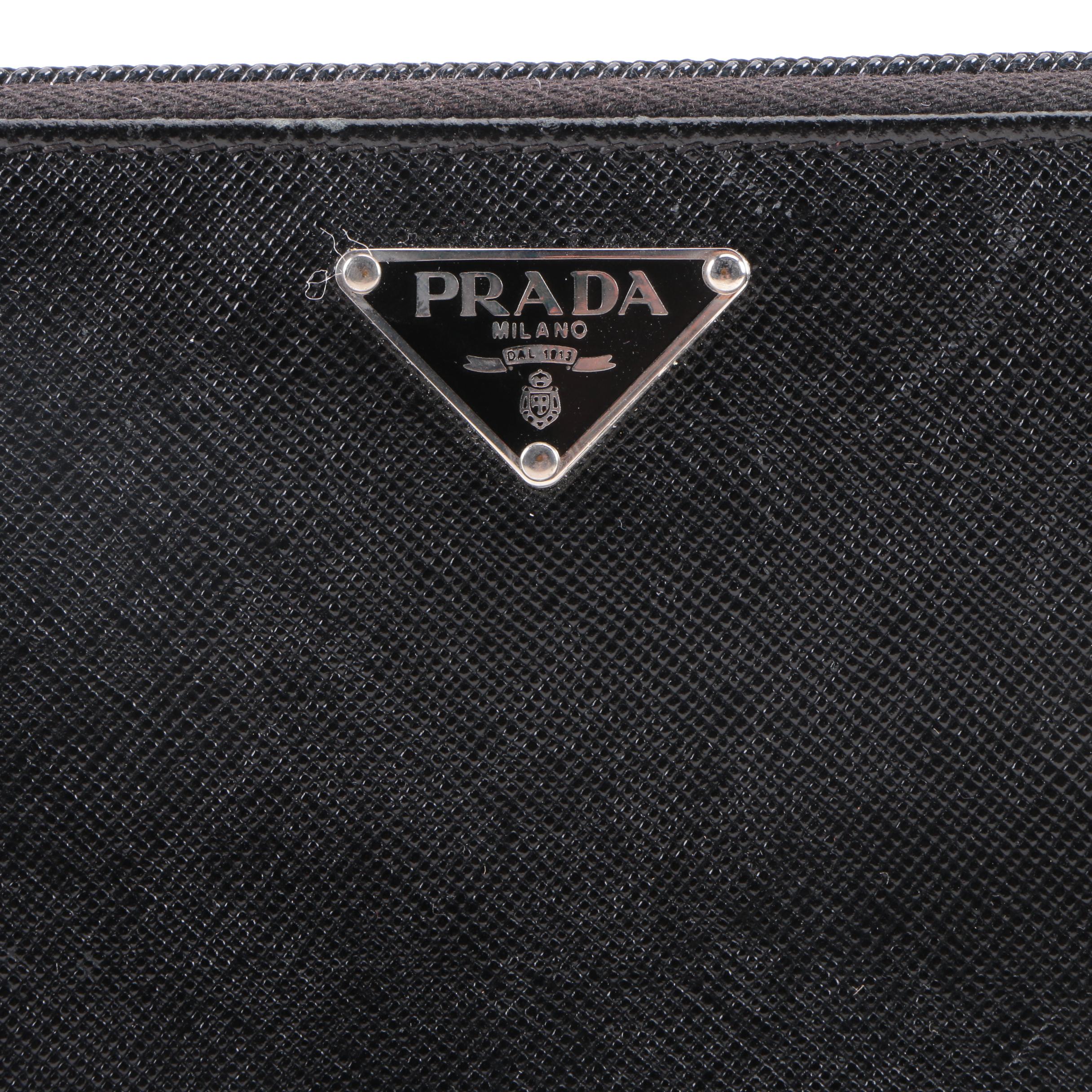 Prada Black Saffiano Leather Full-Zip Wallet