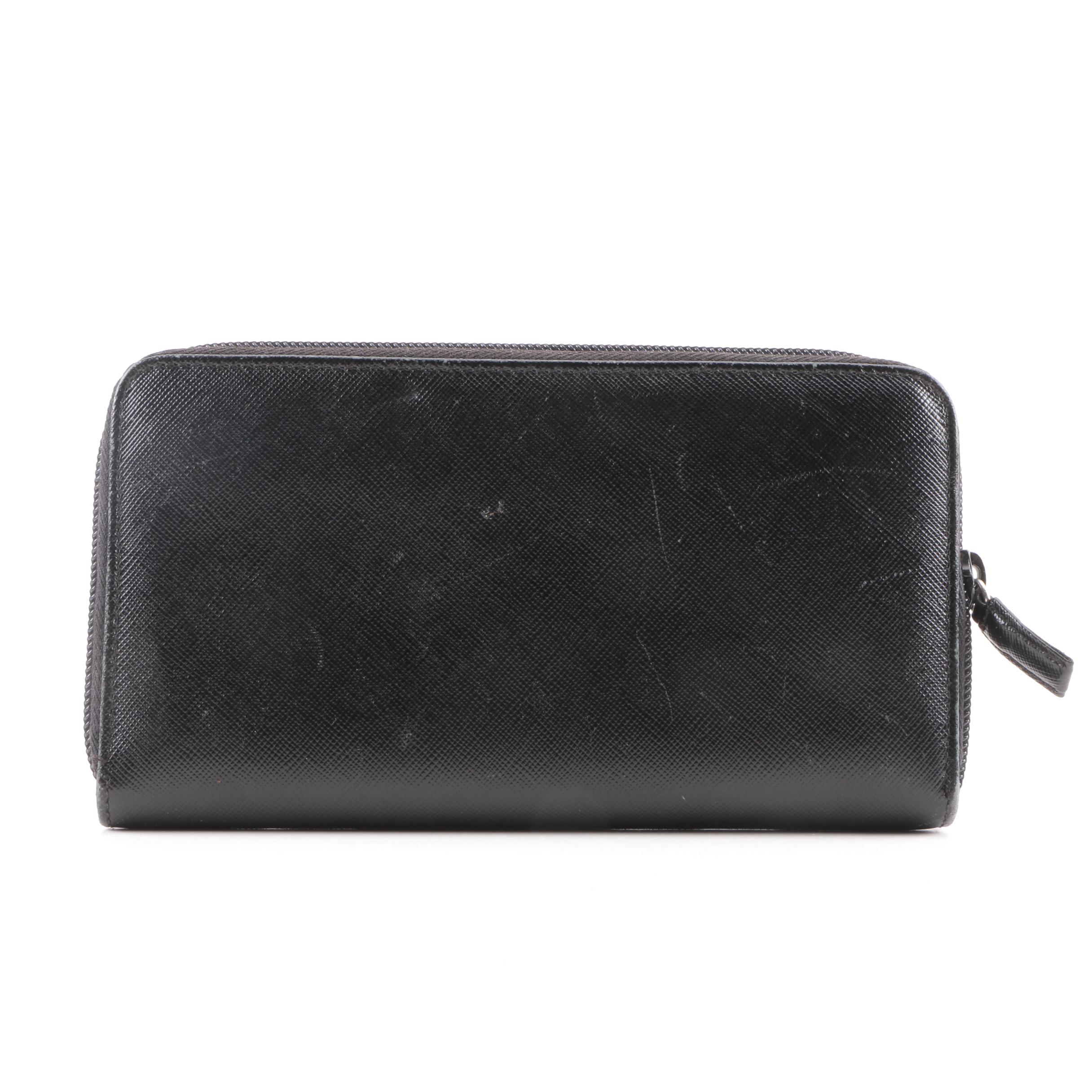 Prada Black Saffiano Leather Full-Zip Wallet