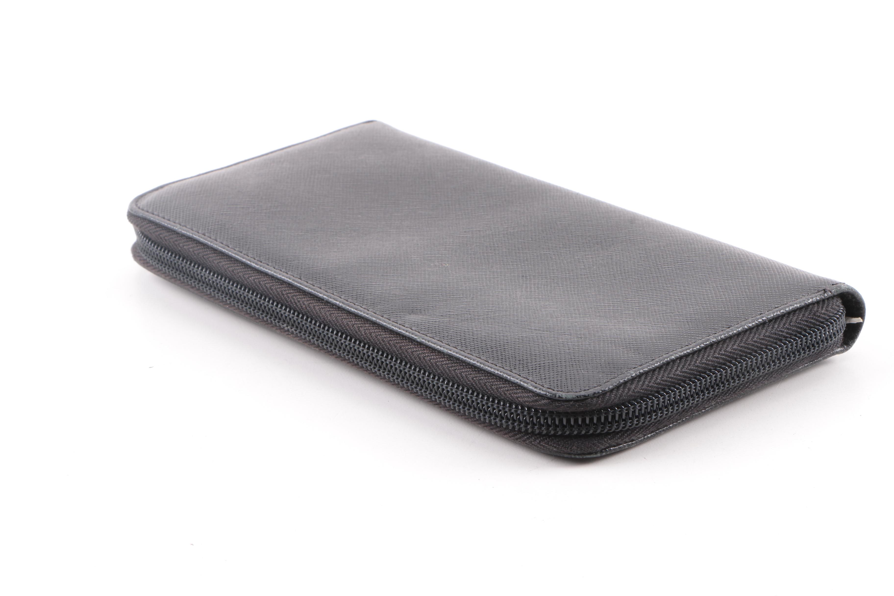 Prada Black Saffiano Leather Full-Zip Wallet